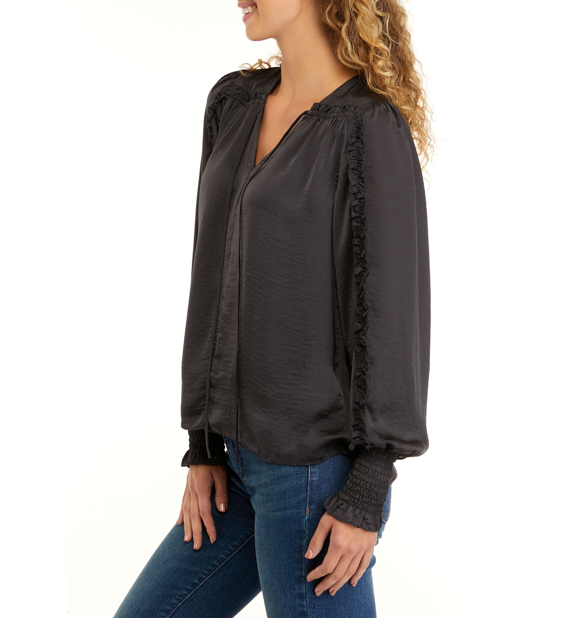 Womens Long Sleeve Varick Hammered Satin Blouse