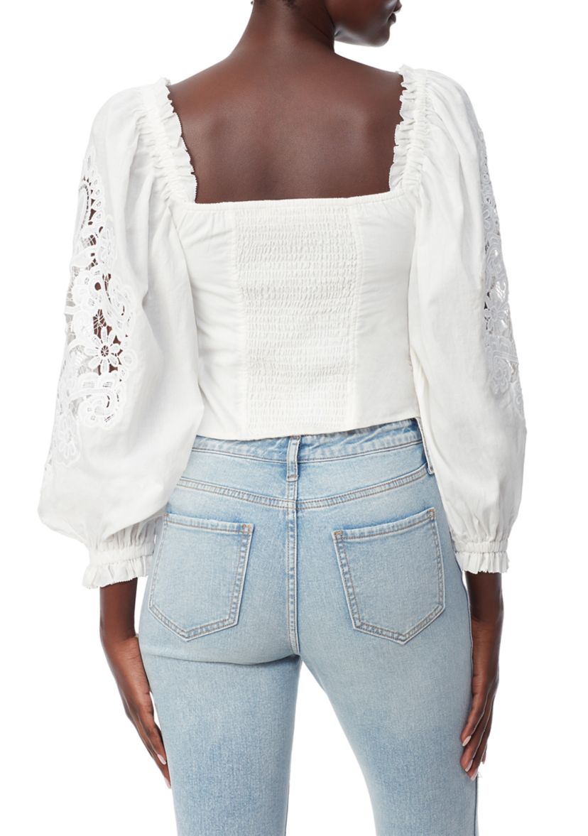 Womens Lace Puff Sleeve Square Neck Top