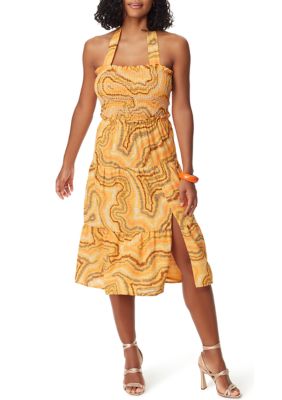 Sam Edelman Women's Jennie Smocked Dress - Warm Apricot/Cross Wave - M