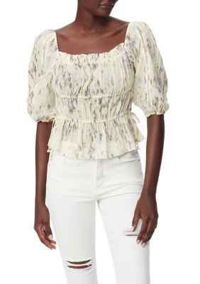 Sam Edelman Women's Meadow Printed Dobby Top, Yellow, Small