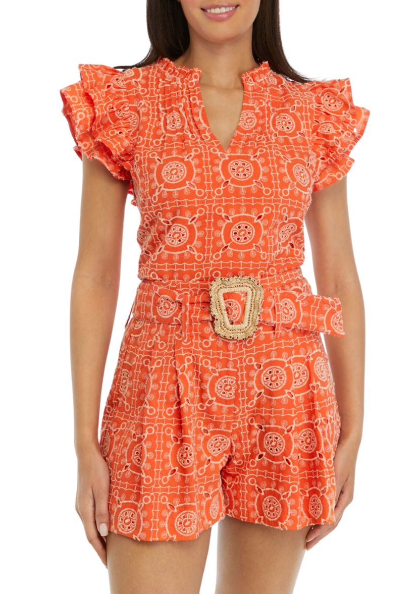 Womens Rey Ruffle Sleeve Blouse