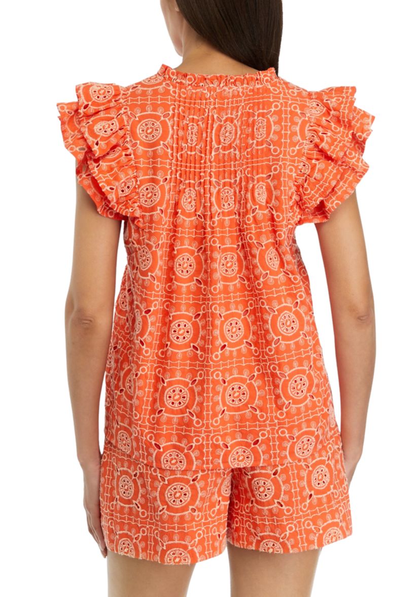 Womens Rey Ruffle Sleeve Blouse