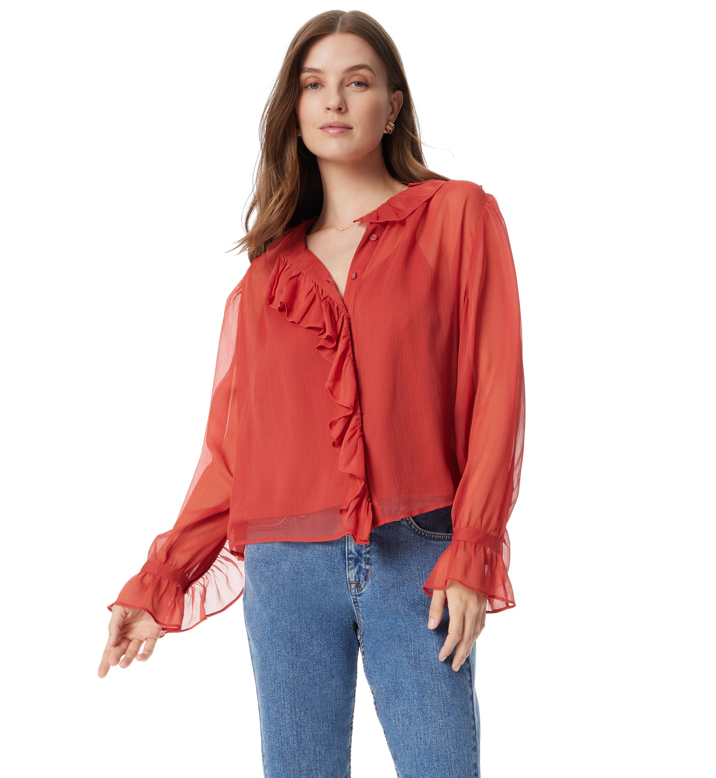 Womens Jasleen Long Sleeve Ruffle Top
