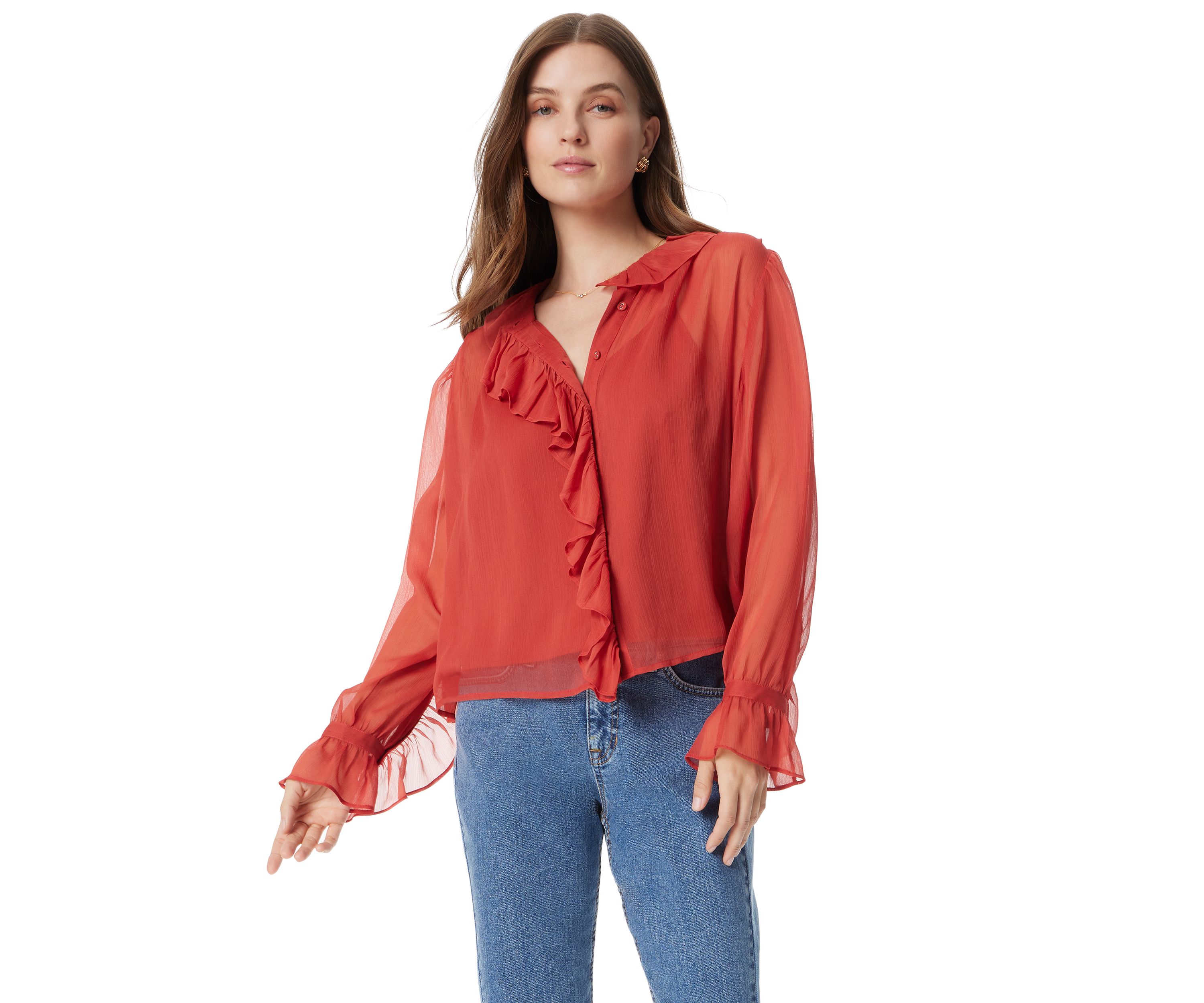 Womens Jasleen Long Sleeve Ruffle Top