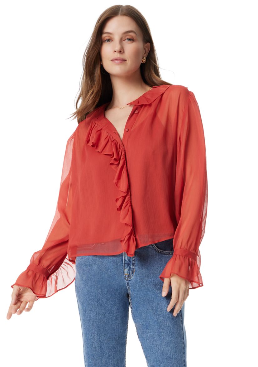 Womens Jasleen Long Sleeve Ruffle Top