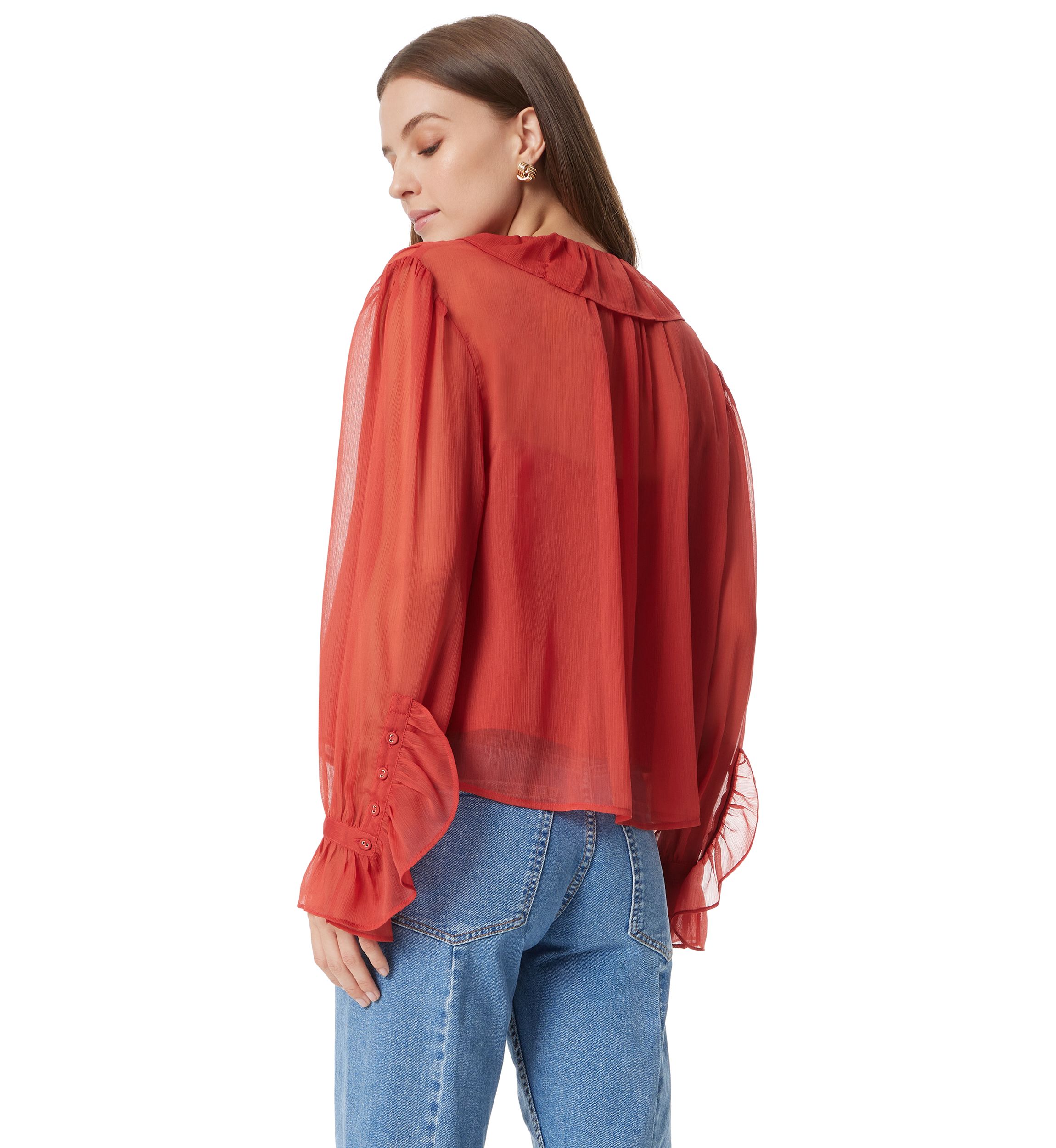 Womens Jasleen Long Sleeve Ruffle Top