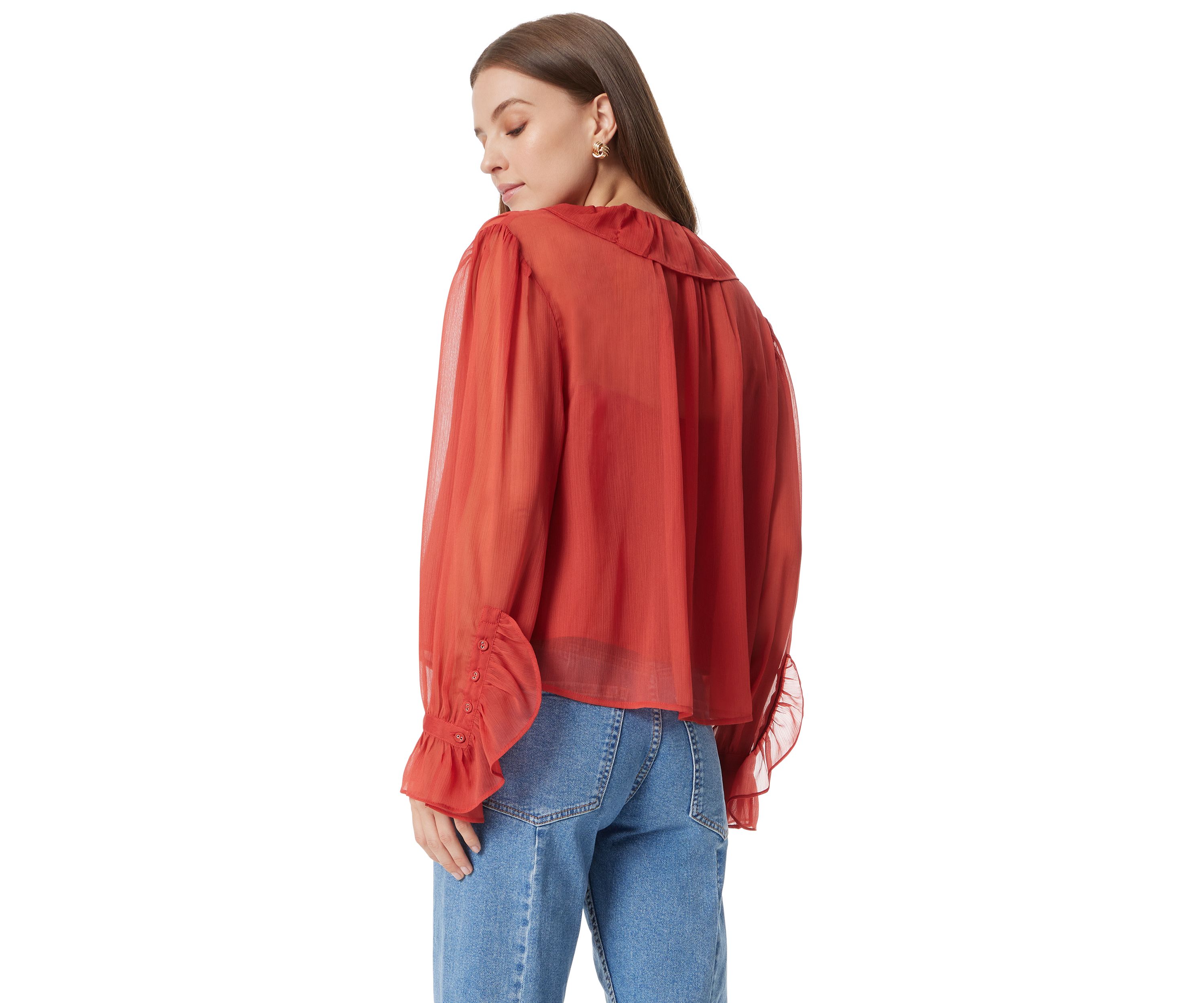 Womens Jasleen Long Sleeve Ruffle Top