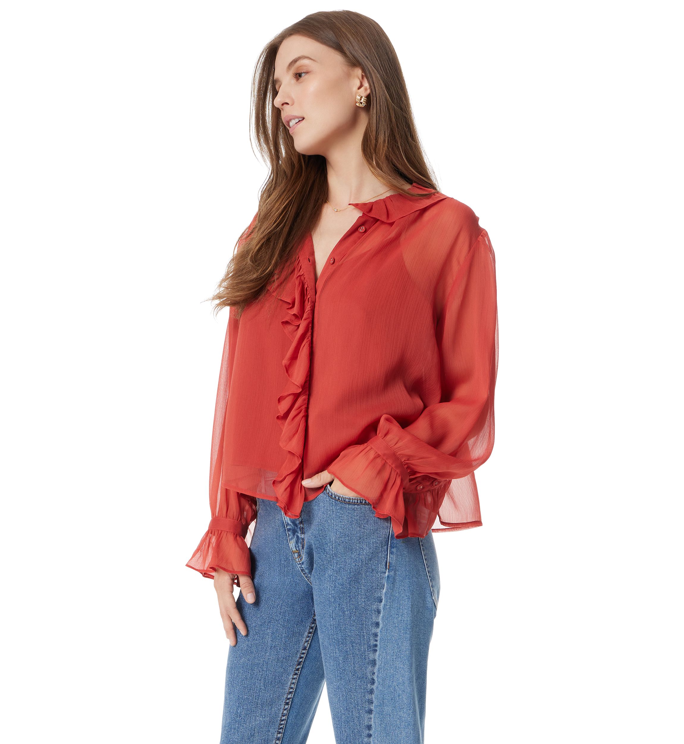 Womens Jasleen Long Sleeve Ruffle Top