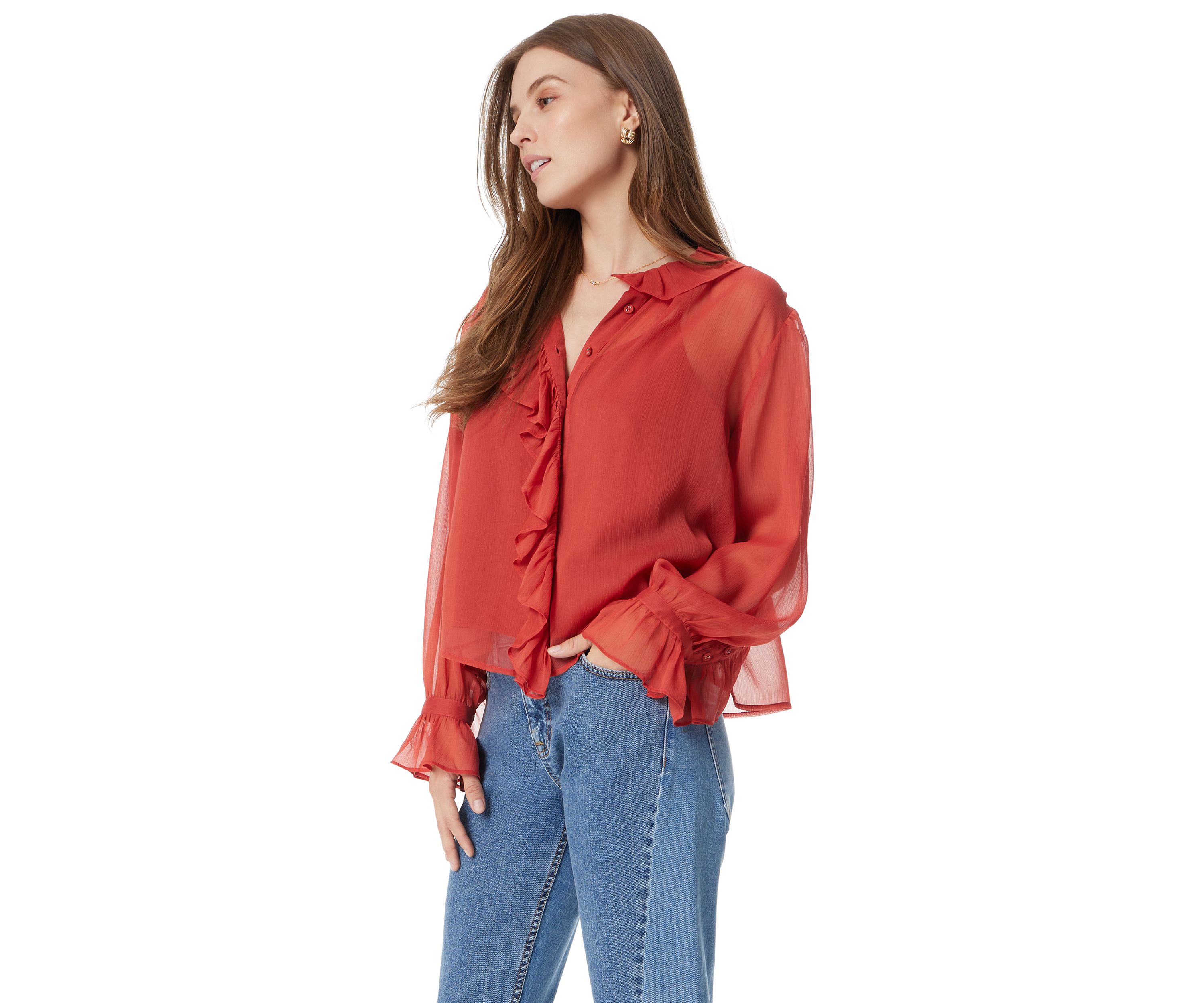 Womens Jasleen Long Sleeve Ruffle Top