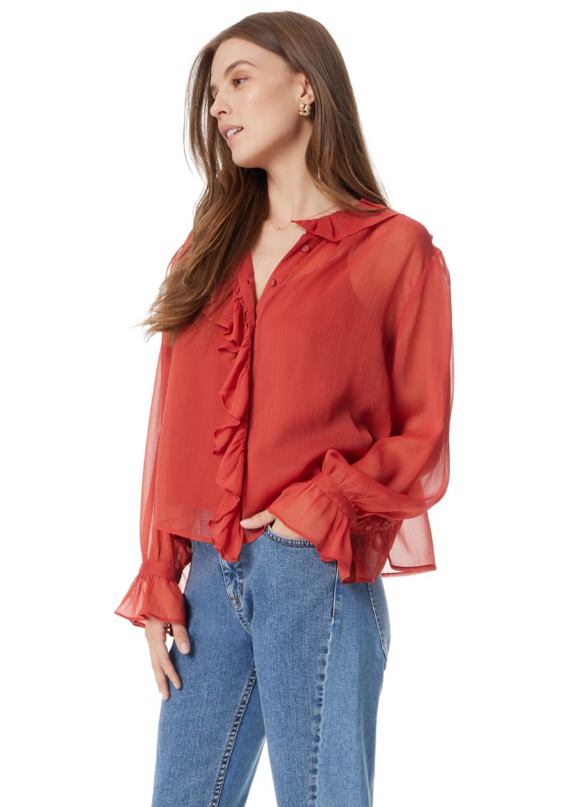 Womens Jasleen Long Sleeve Ruffle Top