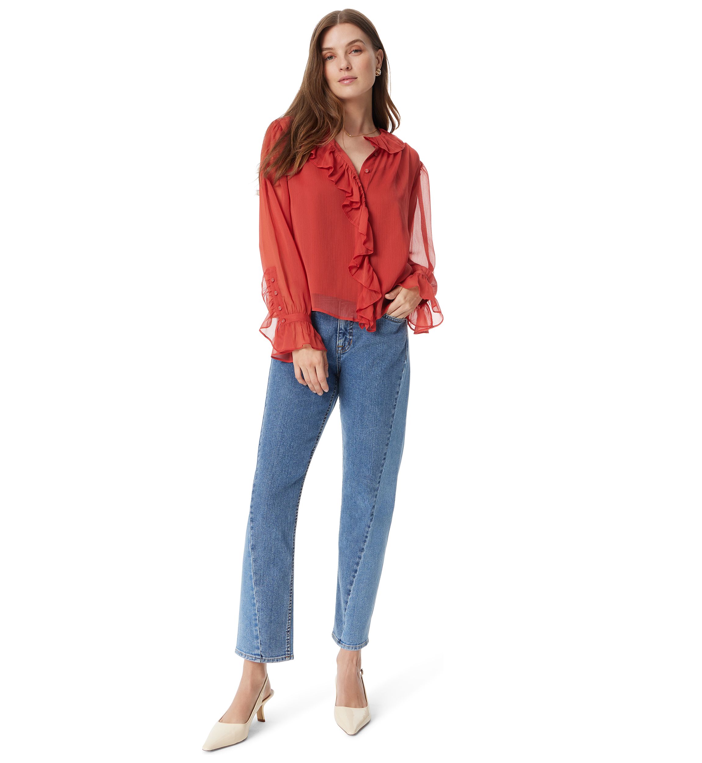 Womens Jasleen Long Sleeve Ruffle Top
