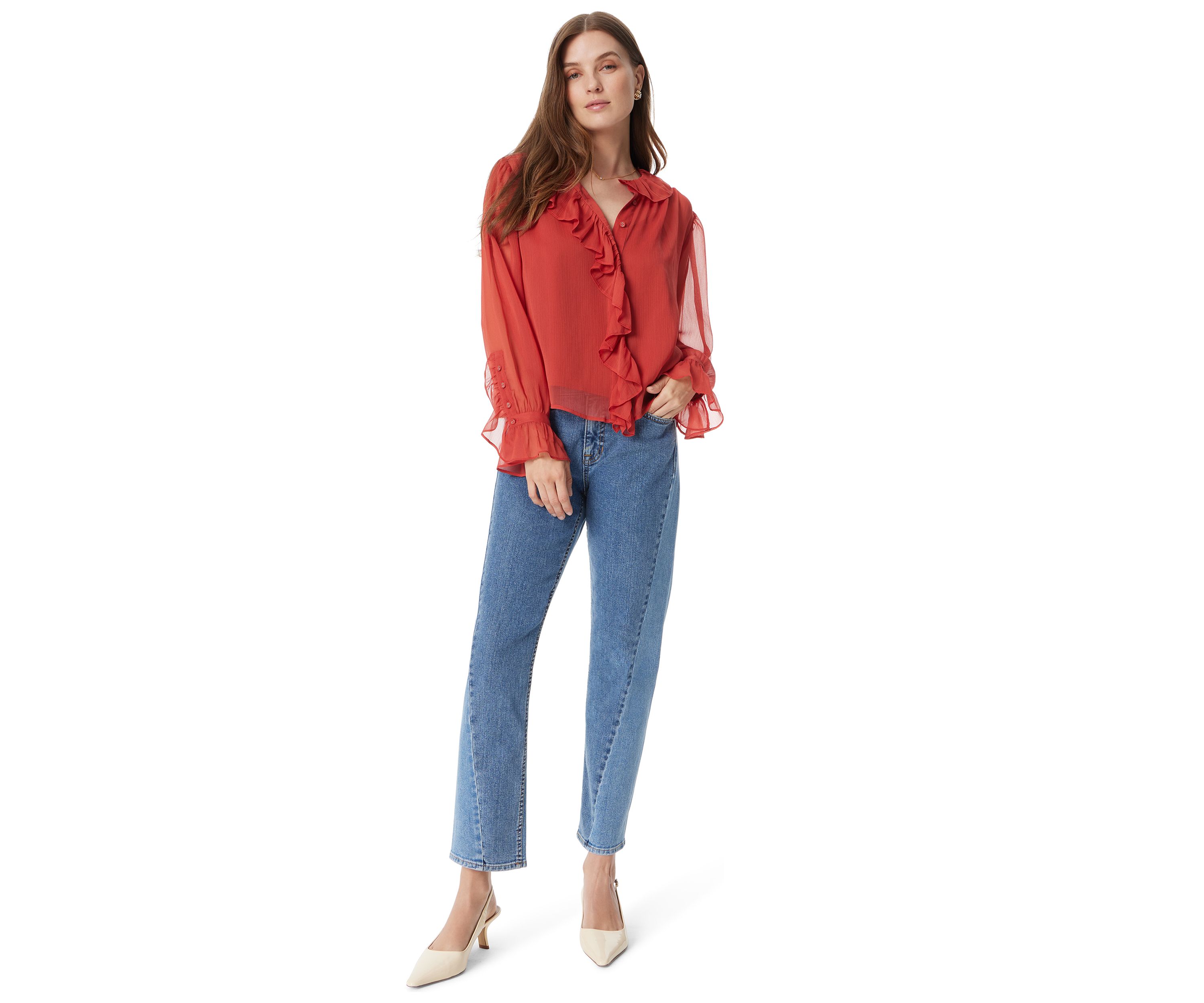 Womens Jasleen Long Sleeve Ruffle Top