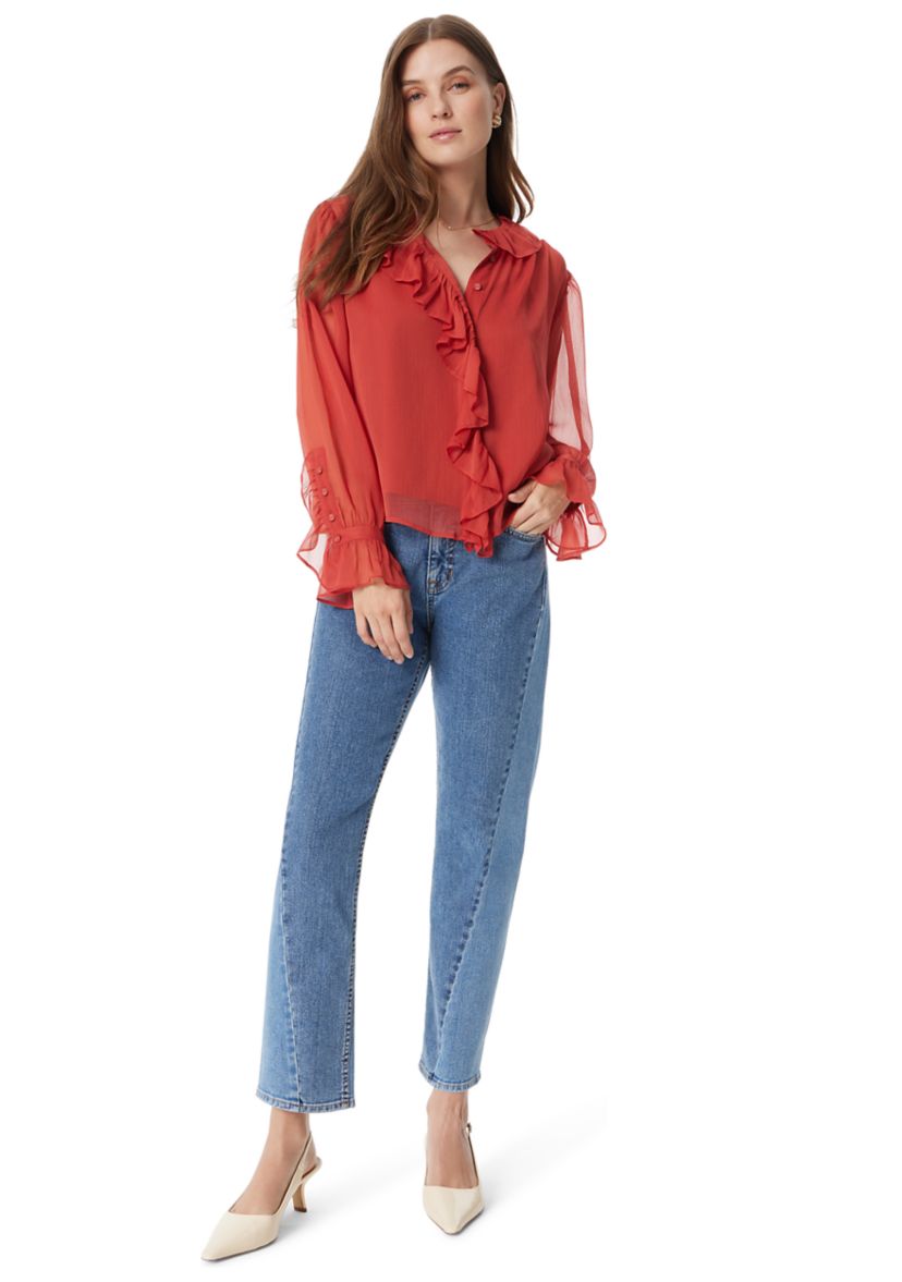 Womens Jasleen Long Sleeve Ruffle Top