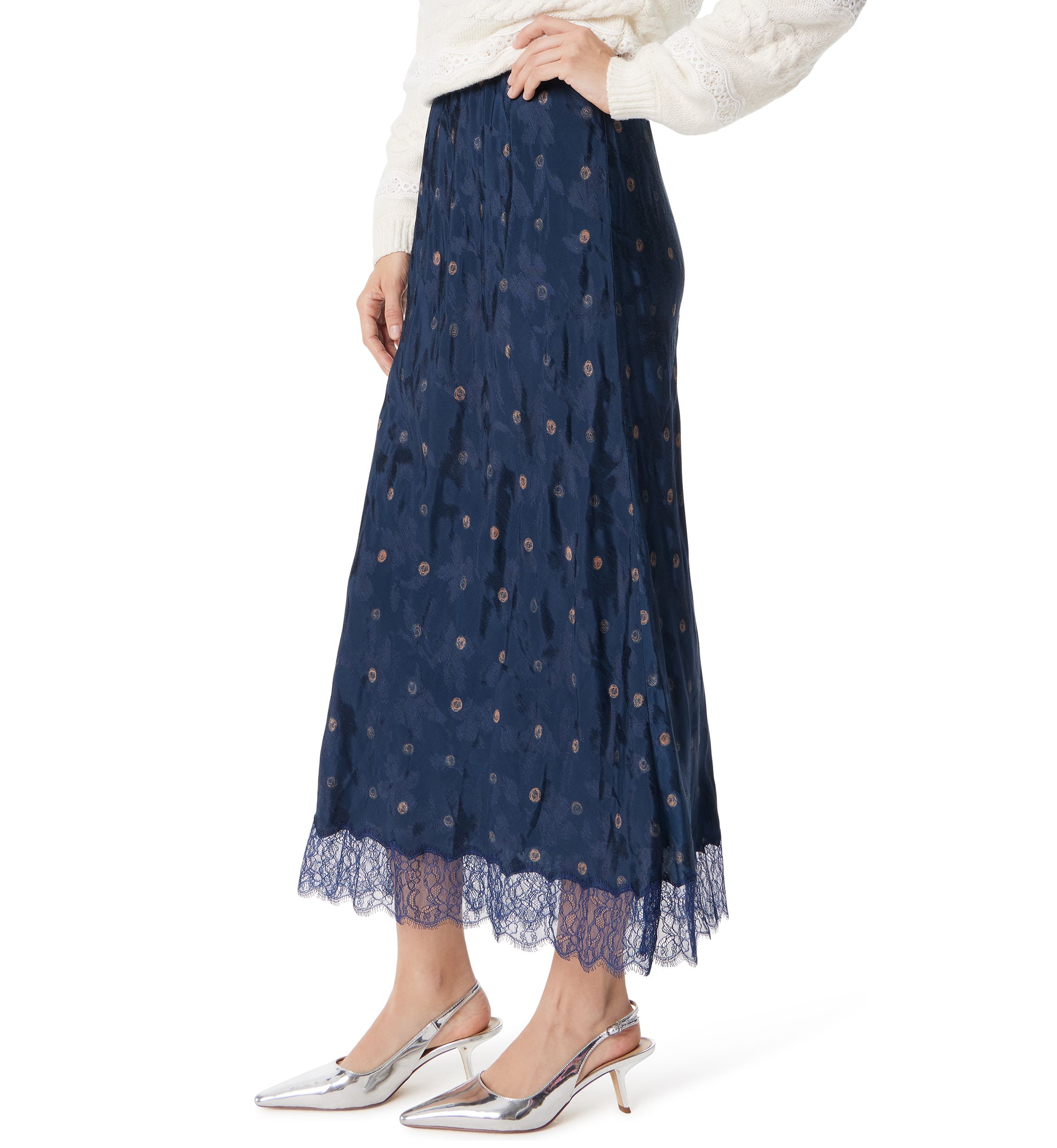 Womens Gracie Satin Midi Skirt 