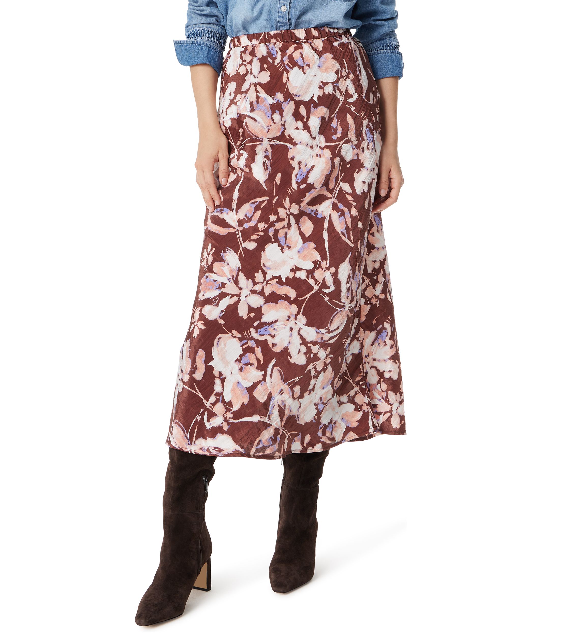 Womens Gracie Satin Midi Skirt