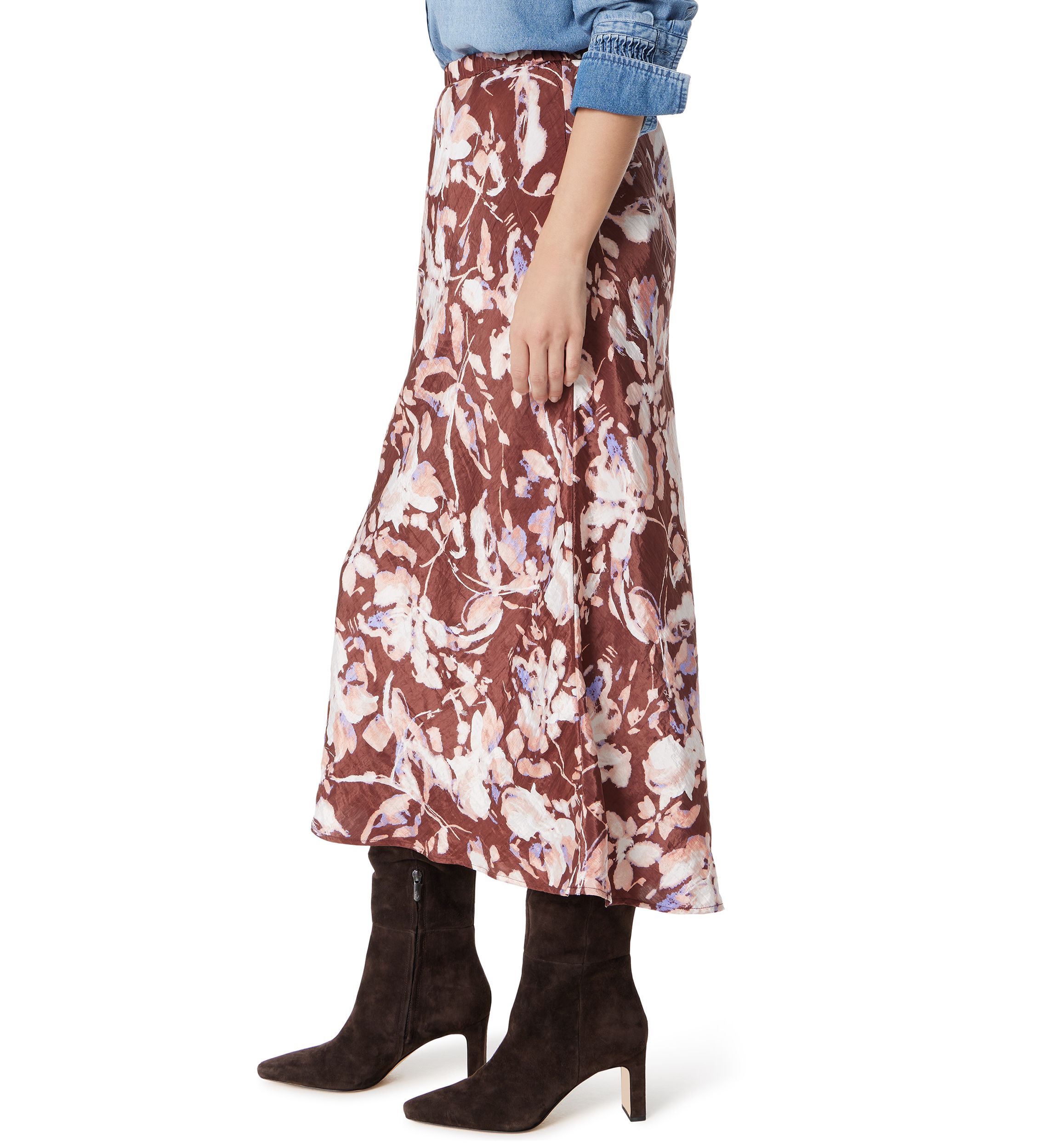 Womens Gracie Satin Midi Skirt