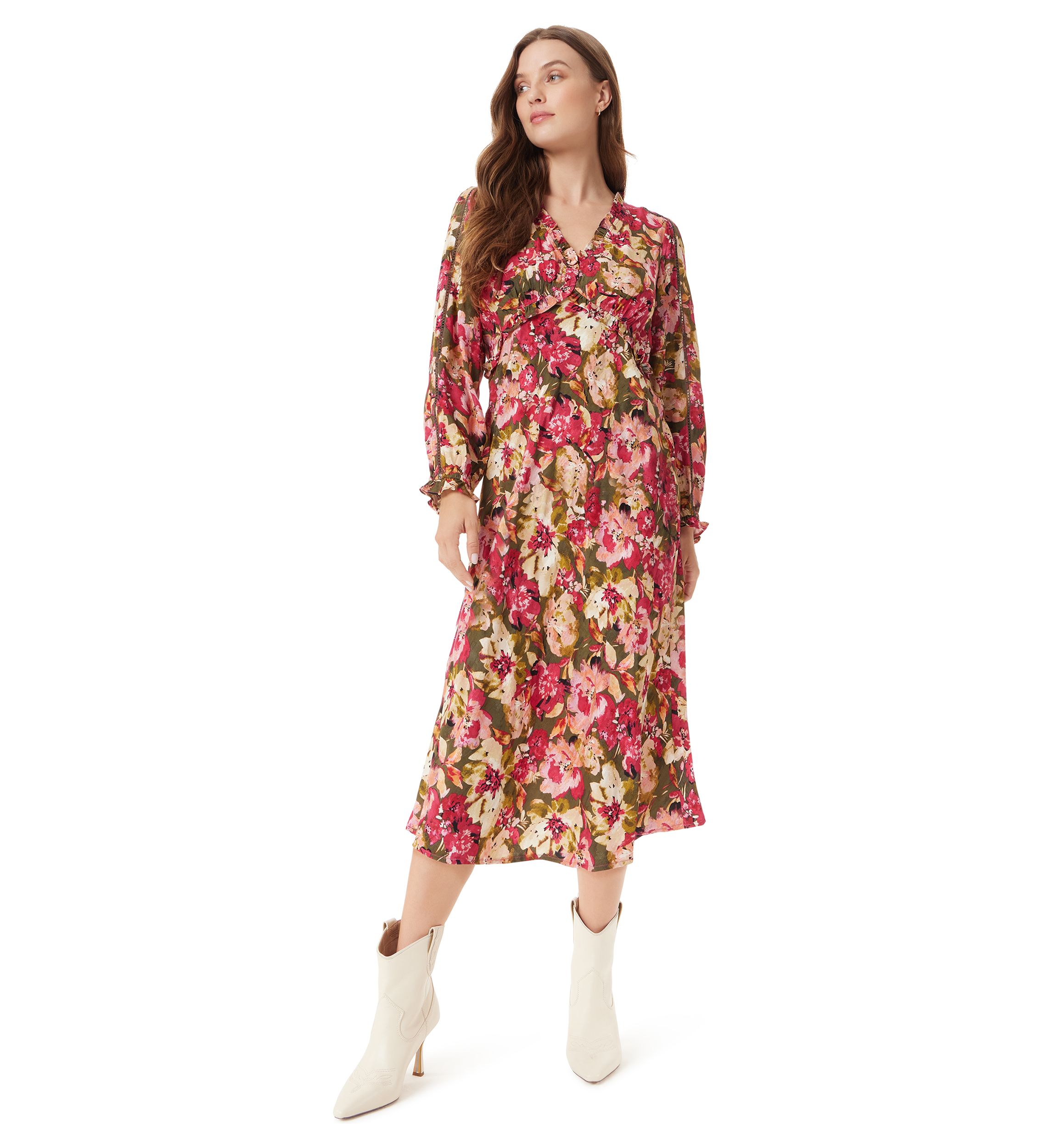 Womens Illora Ruffle Detail Midi Dress