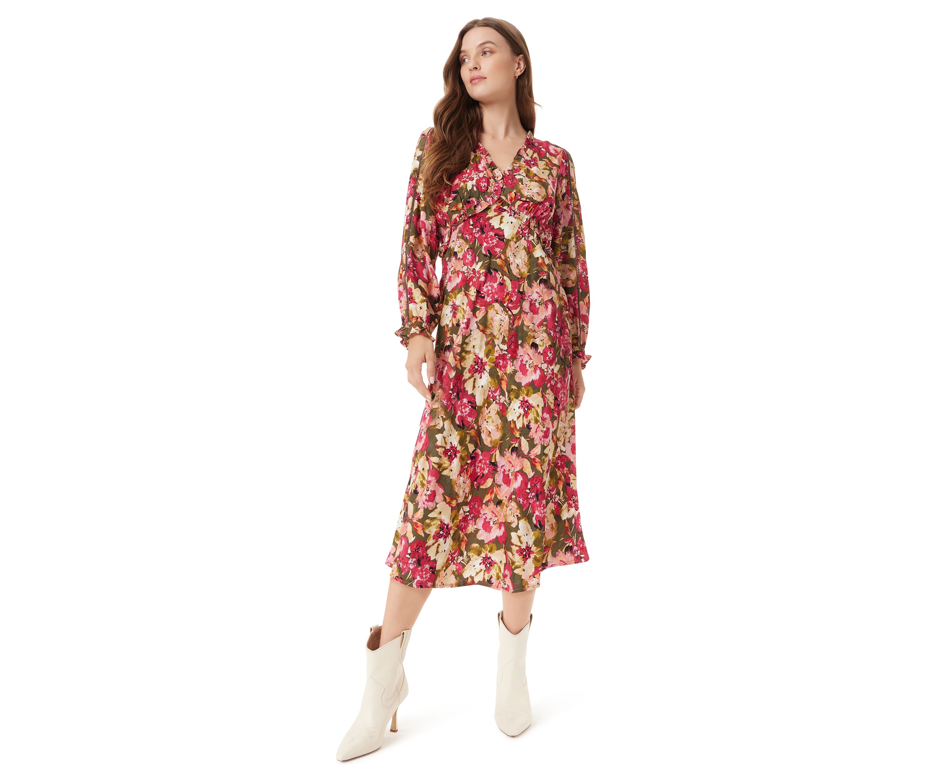 Womens Illora Ruffle Detail Midi Dress