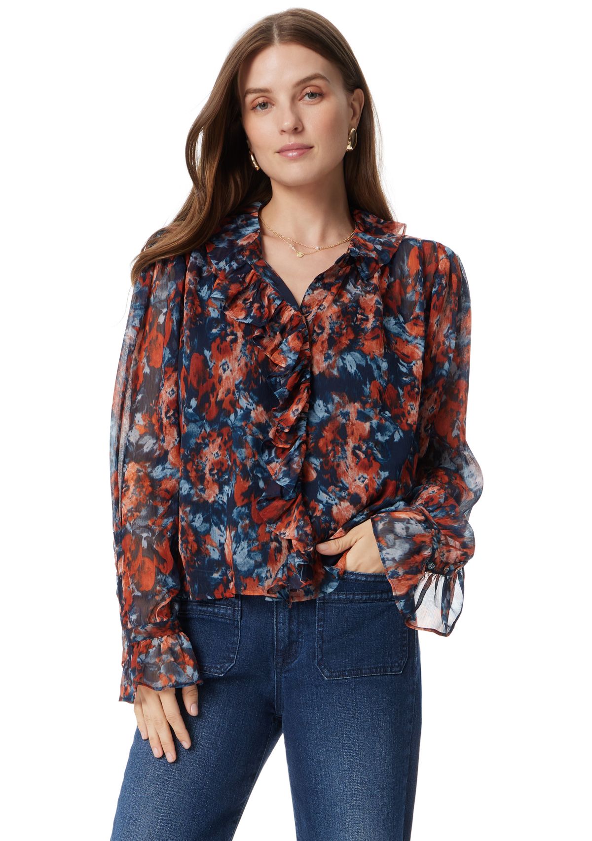 Womens Jasleen Long Sleeve Ruffle Top