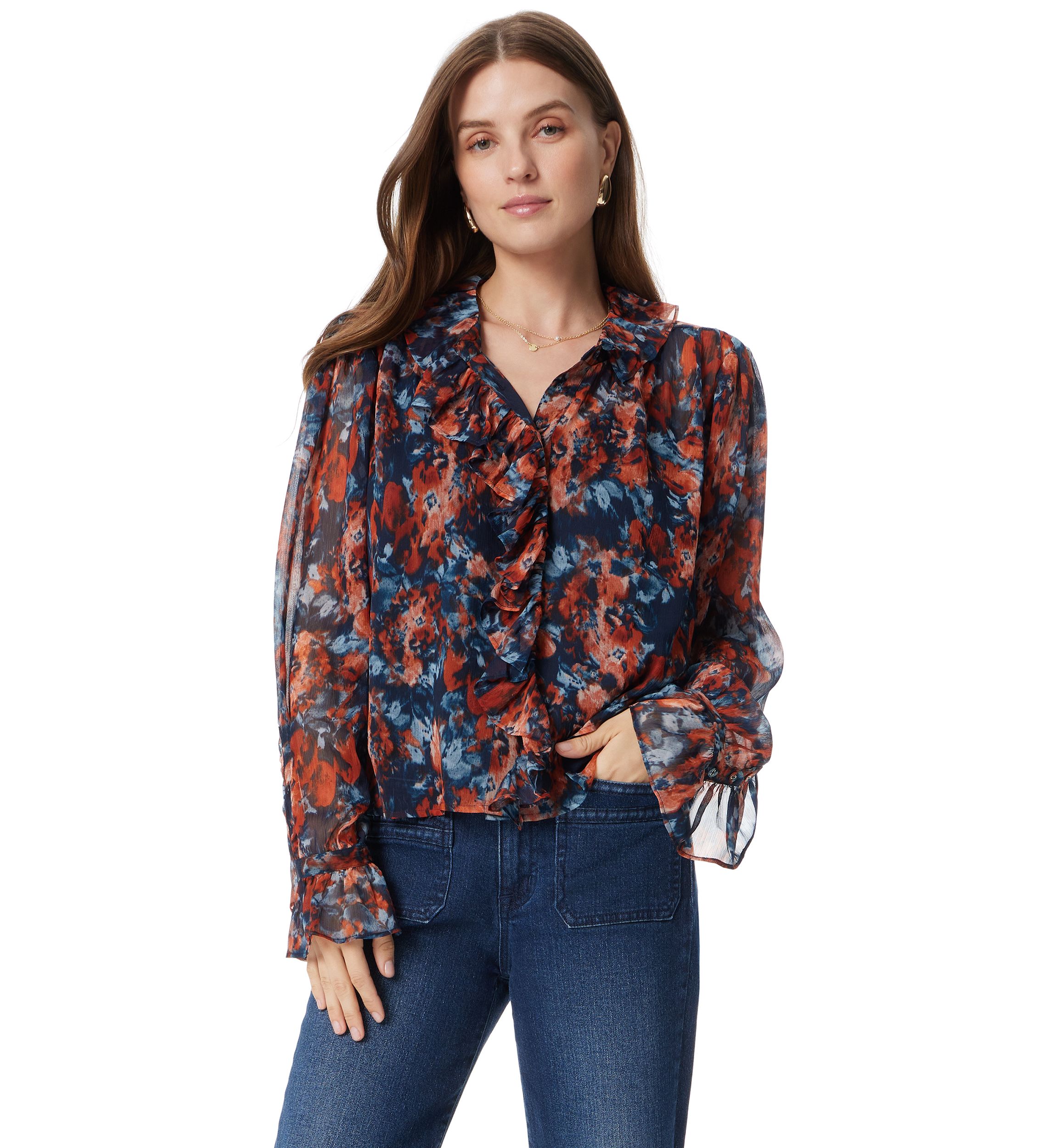 Womens Jasleen Long Sleeve Ruffle Top