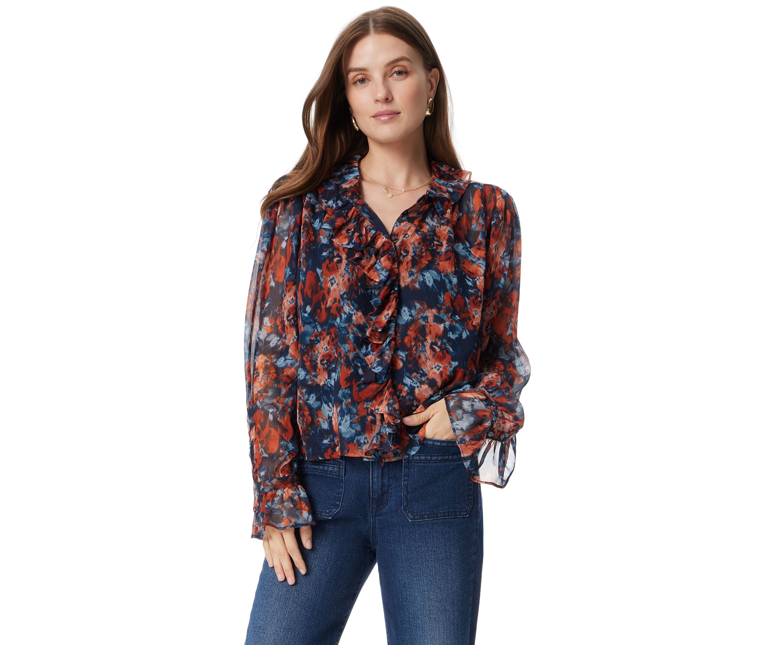 Womens Jasleen Long Sleeve Ruffle Top