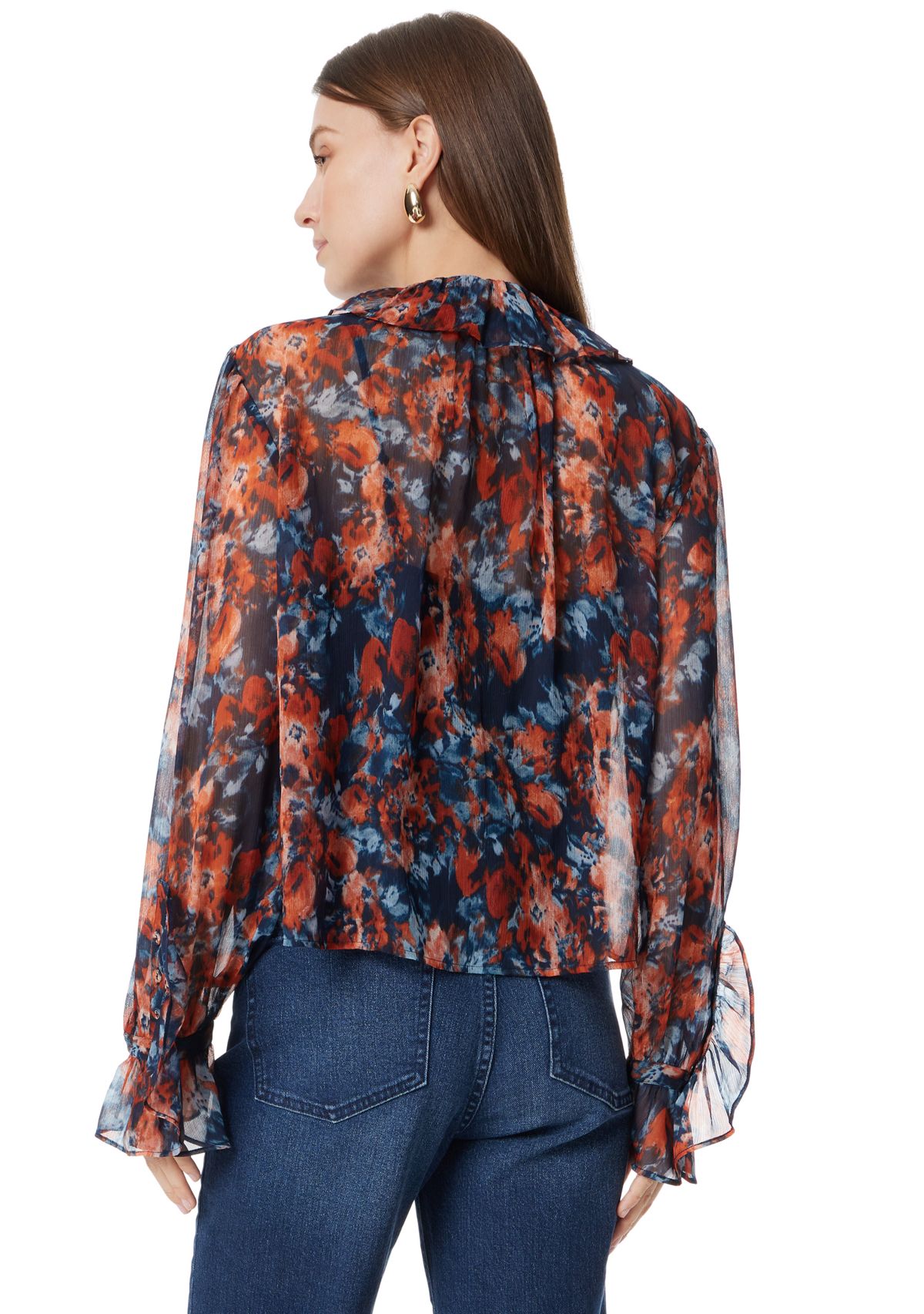 Womens Jasleen Long Sleeve Ruffle Top