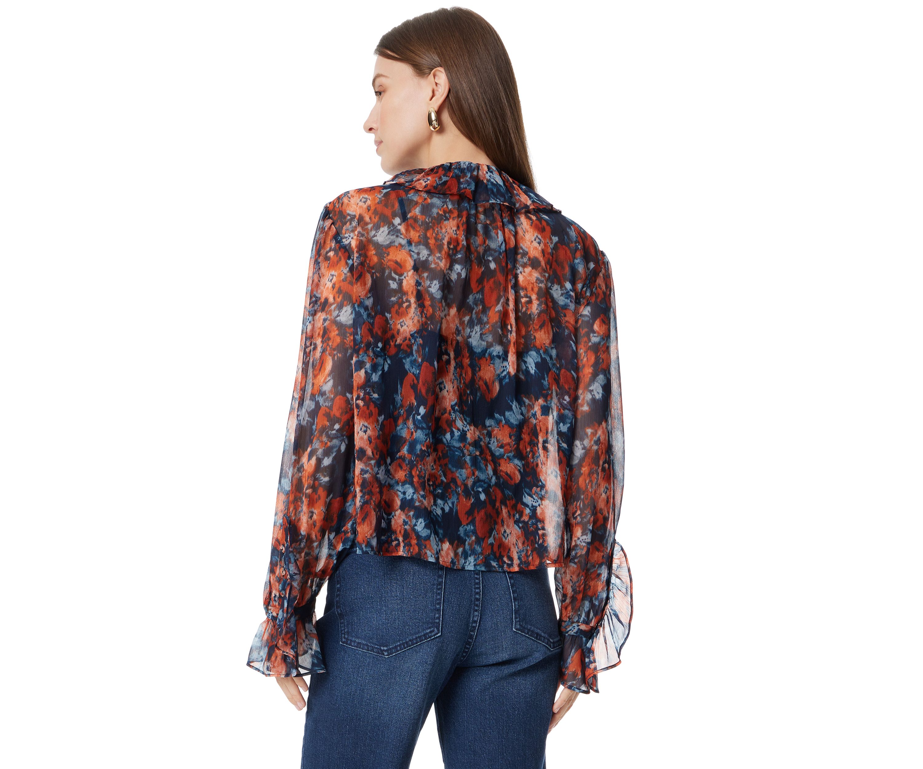 Womens Jasleen Long Sleeve Ruffle Top