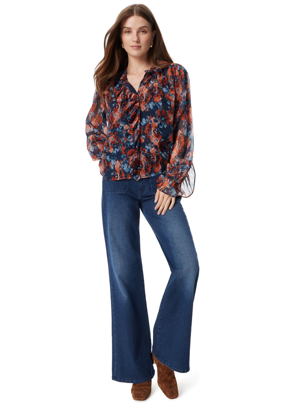 Womens Jasleen Long Sleeve Ruffle Top