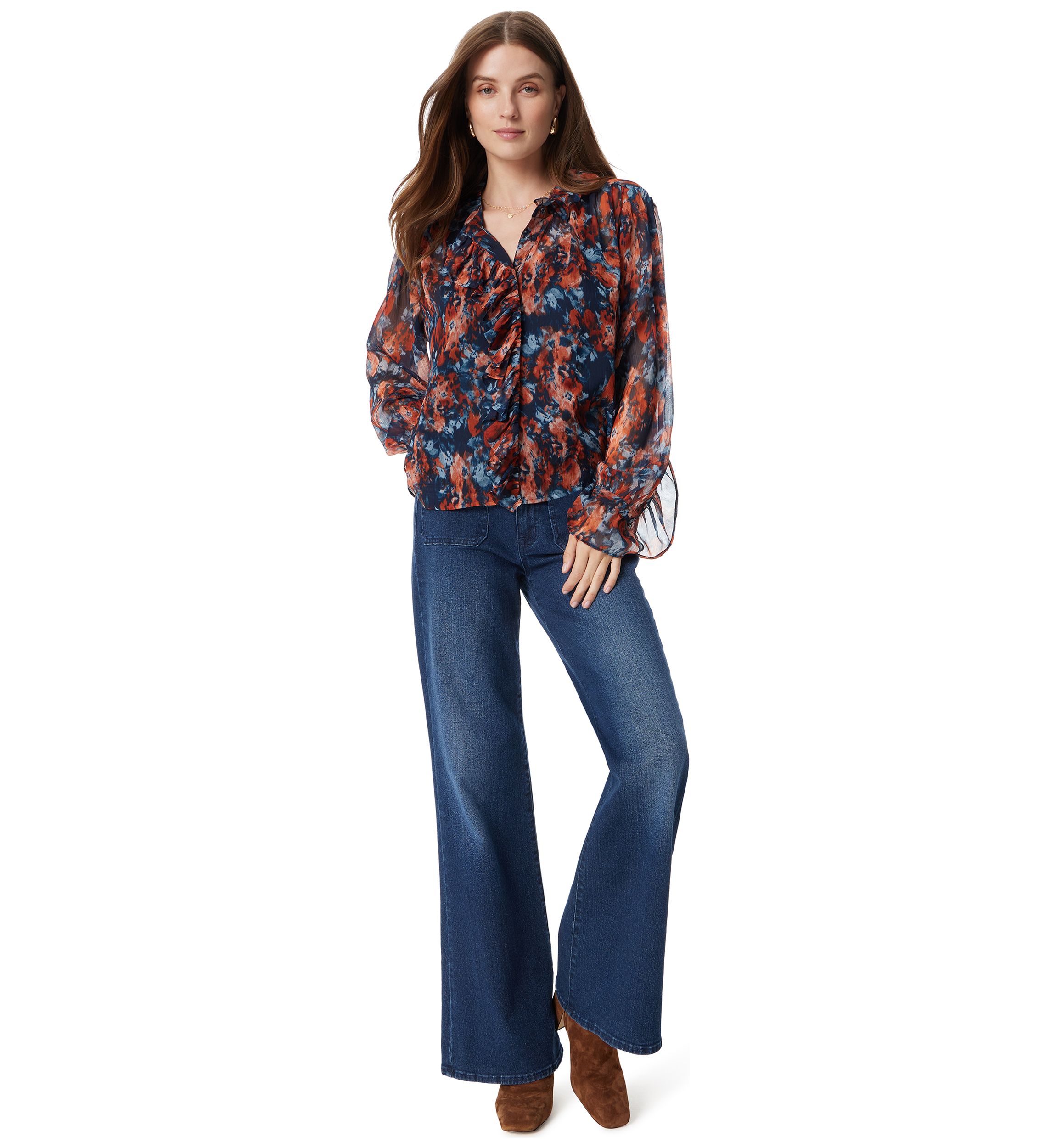 Womens Jasleen Long Sleeve Ruffle Top