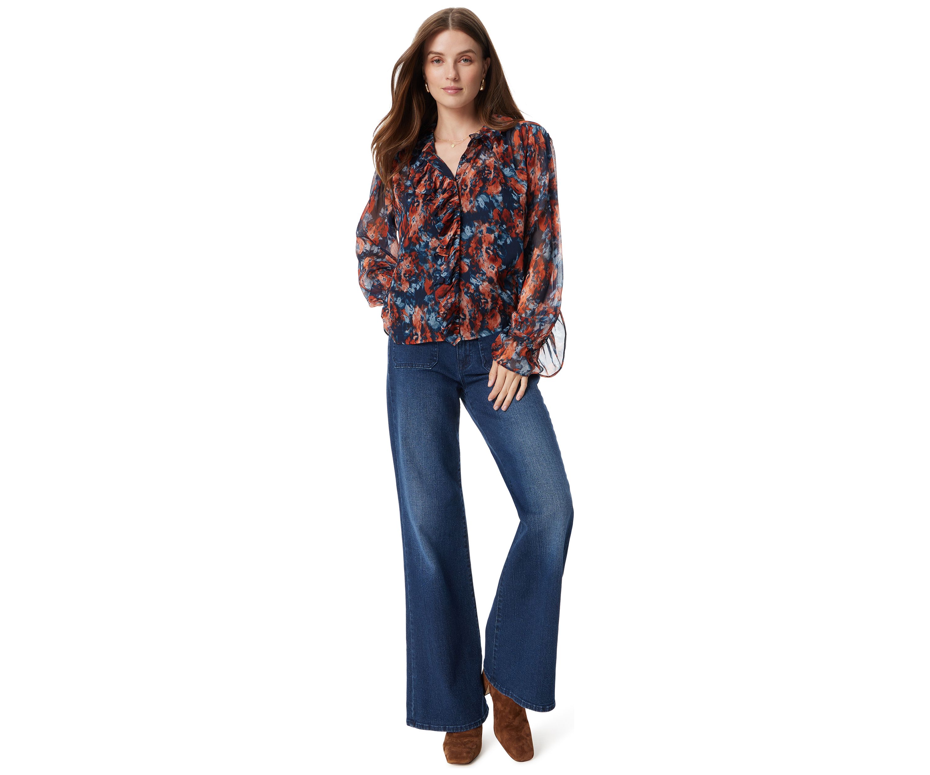 Womens Jasleen Long Sleeve Ruffle Top