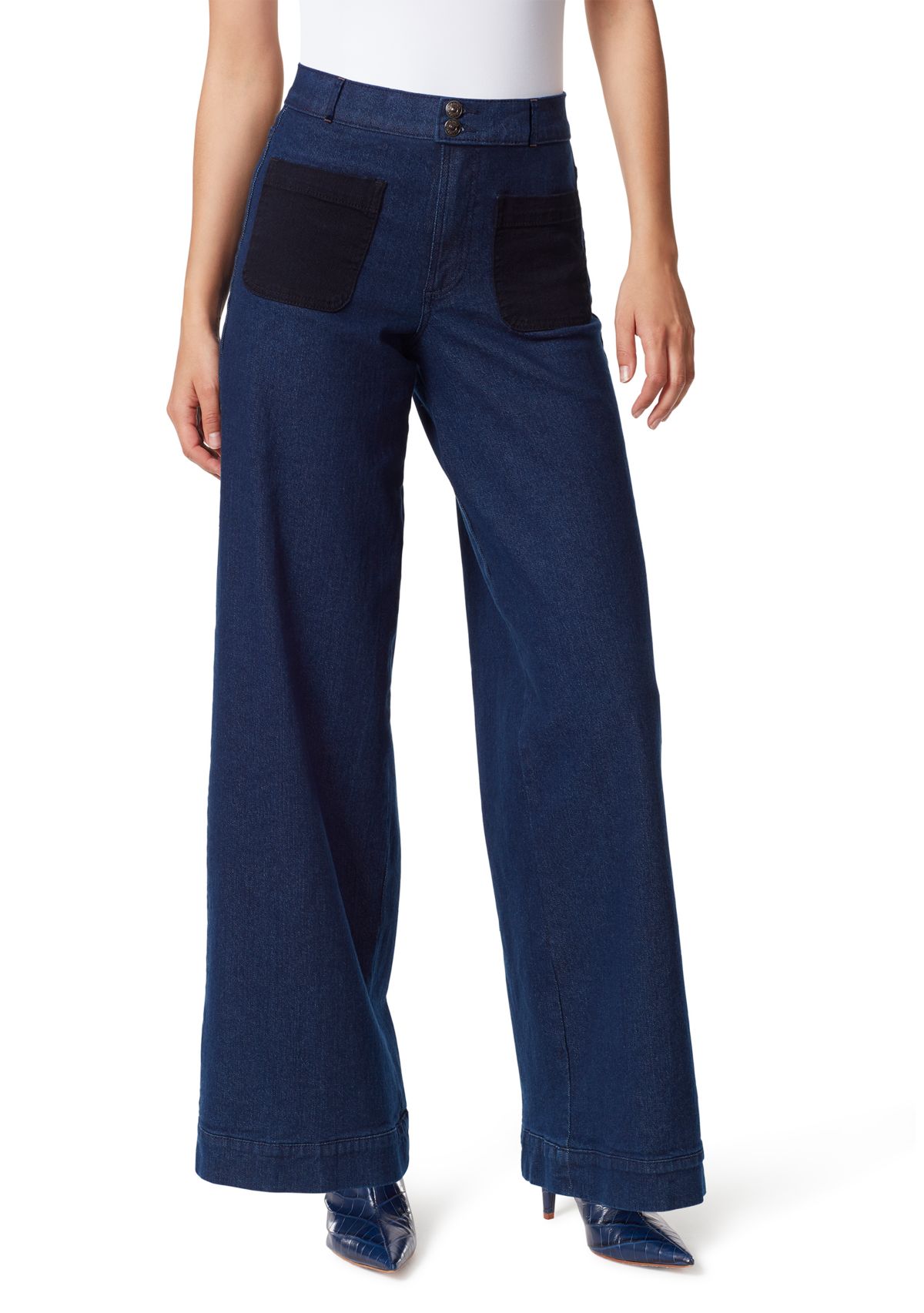 Womens Wide Leg Jeans with Patch Pockets