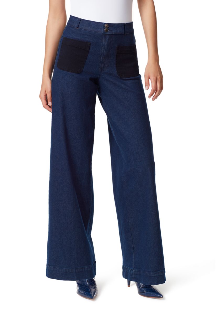 Womens Wide Leg Jeans with Patch Pockets