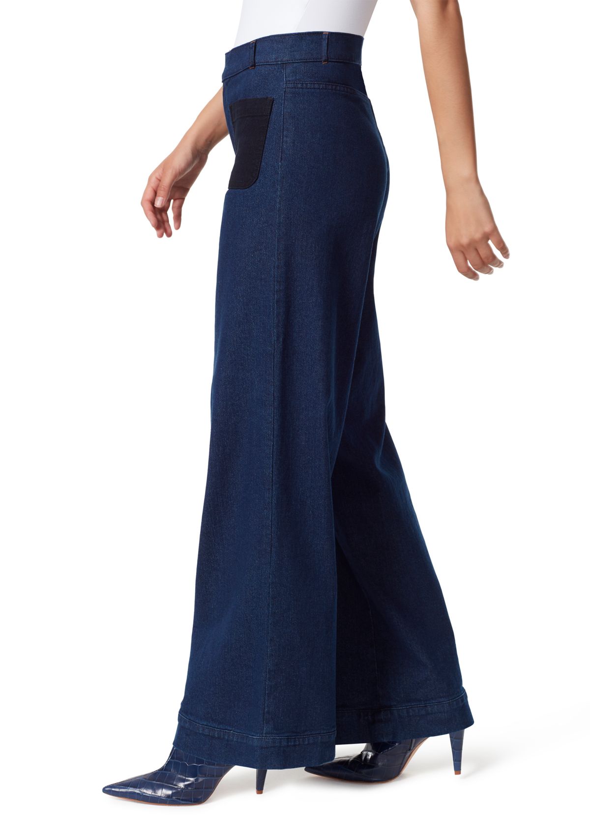 Womens Wide Leg Jeans with Patch Pockets