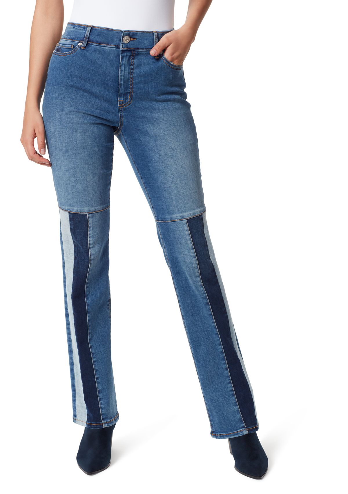 Womens High Rise Color Block Straight Leg Jeans