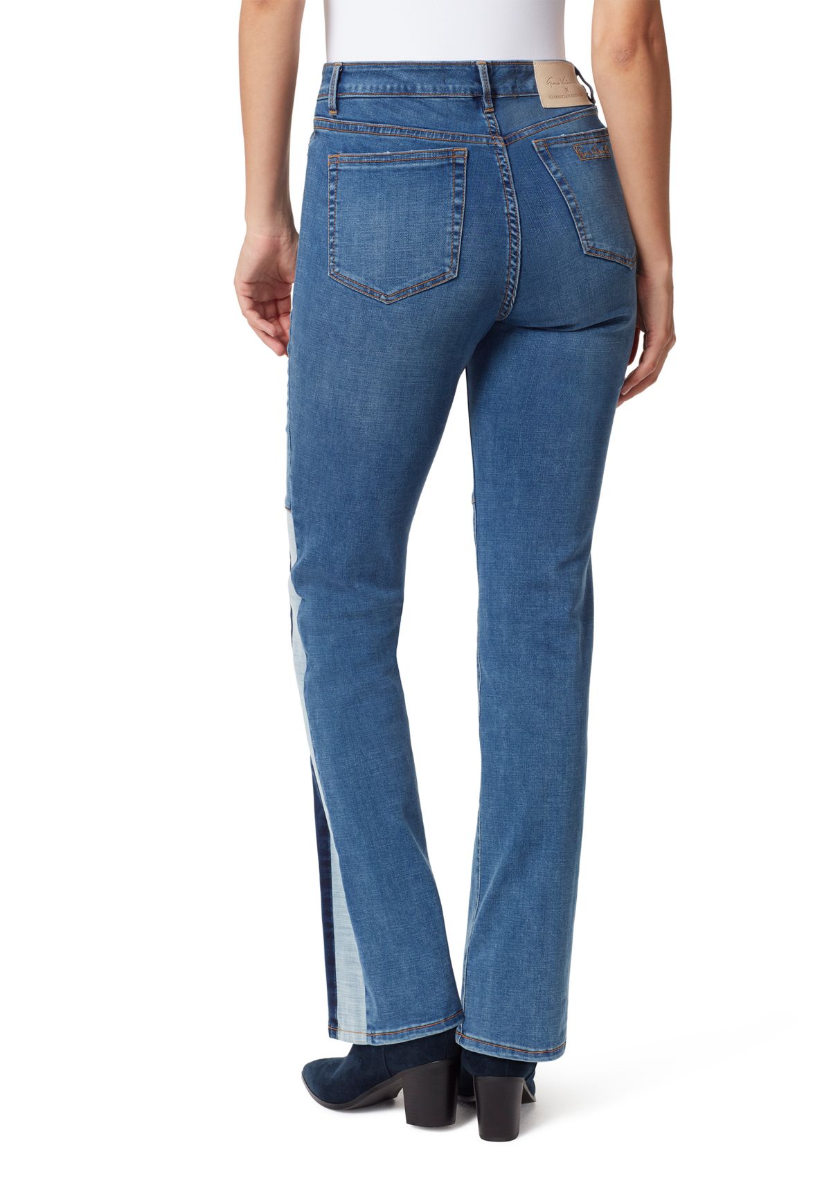 Womens High Rise Color Block Straight Leg Jeans