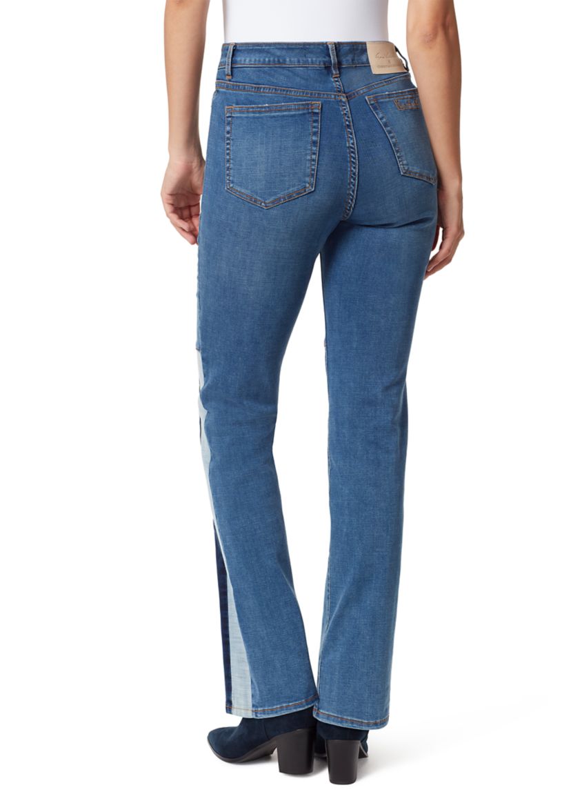 Womens High Rise Color Block Straight Leg Jeans