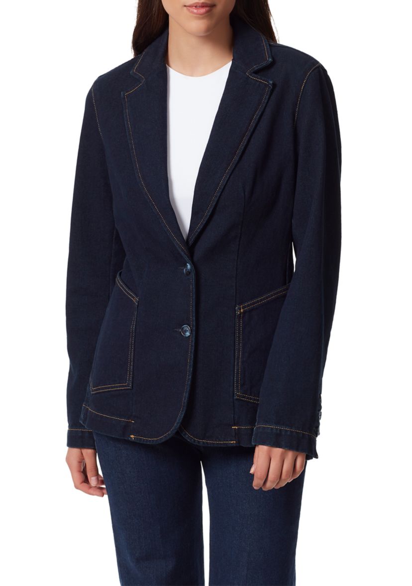 Womens Denim Blazer with Patch Pockets