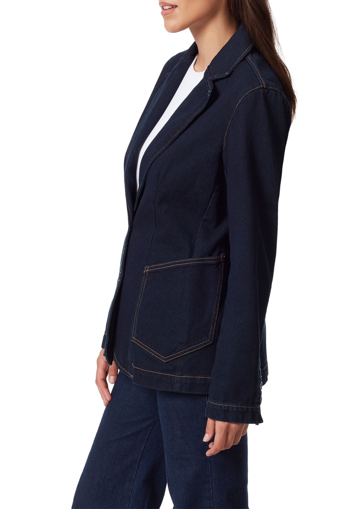 Womens Denim Blazer with Patch Pockets