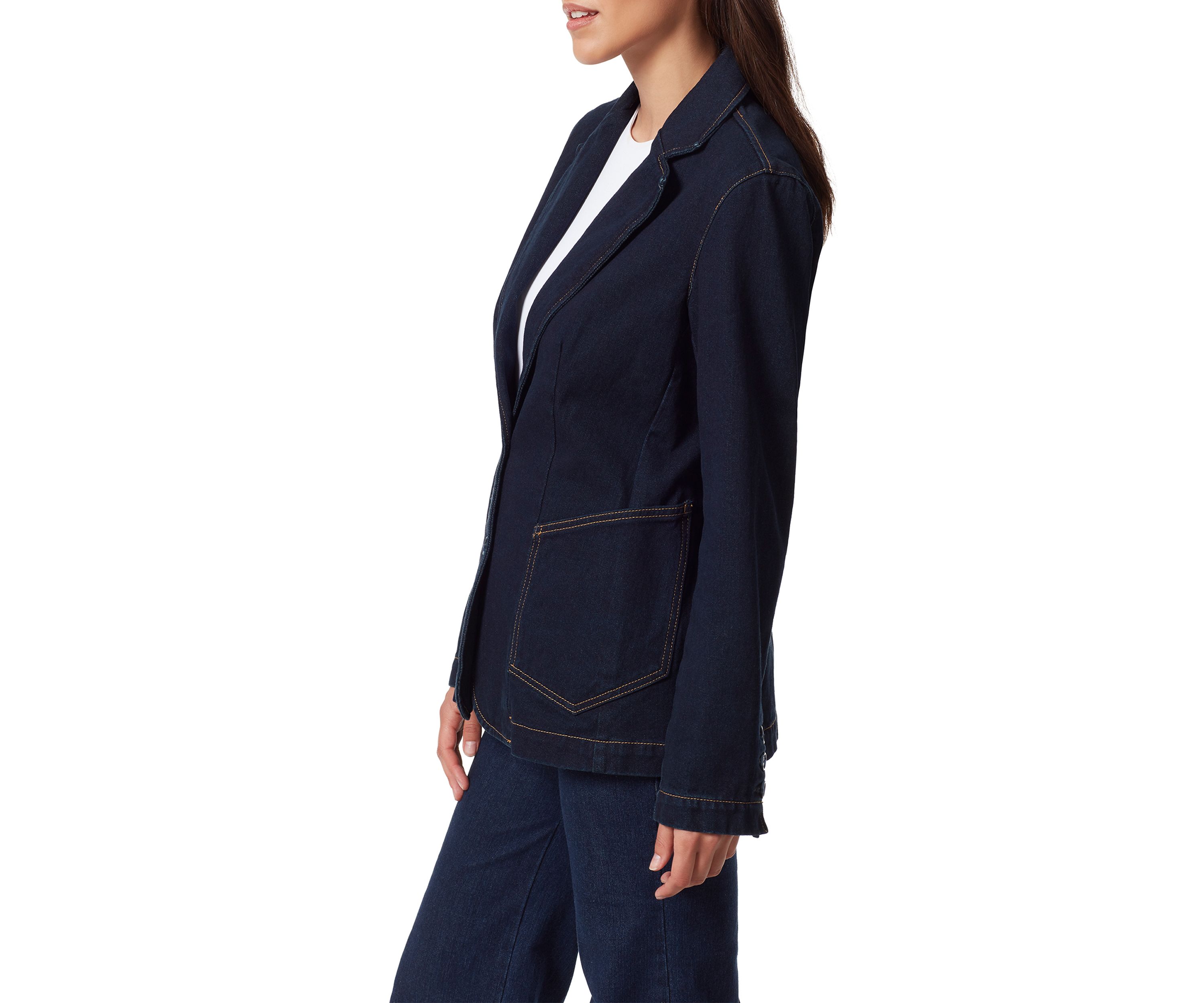 Womens Denim Blazer with Patch Pockets