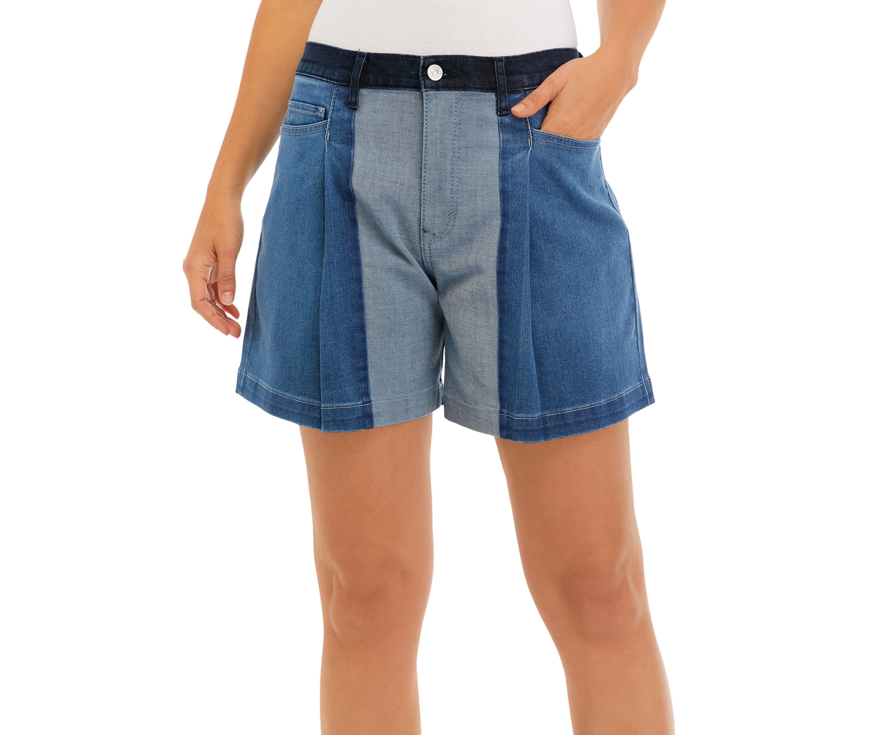 Womens High Rise A-Line Pleated Patchwork Shorts 