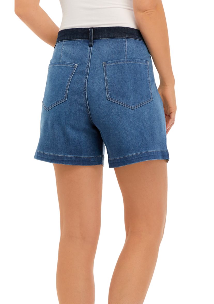 Womens High Rise A-Line Pleated Patchwork Shorts 