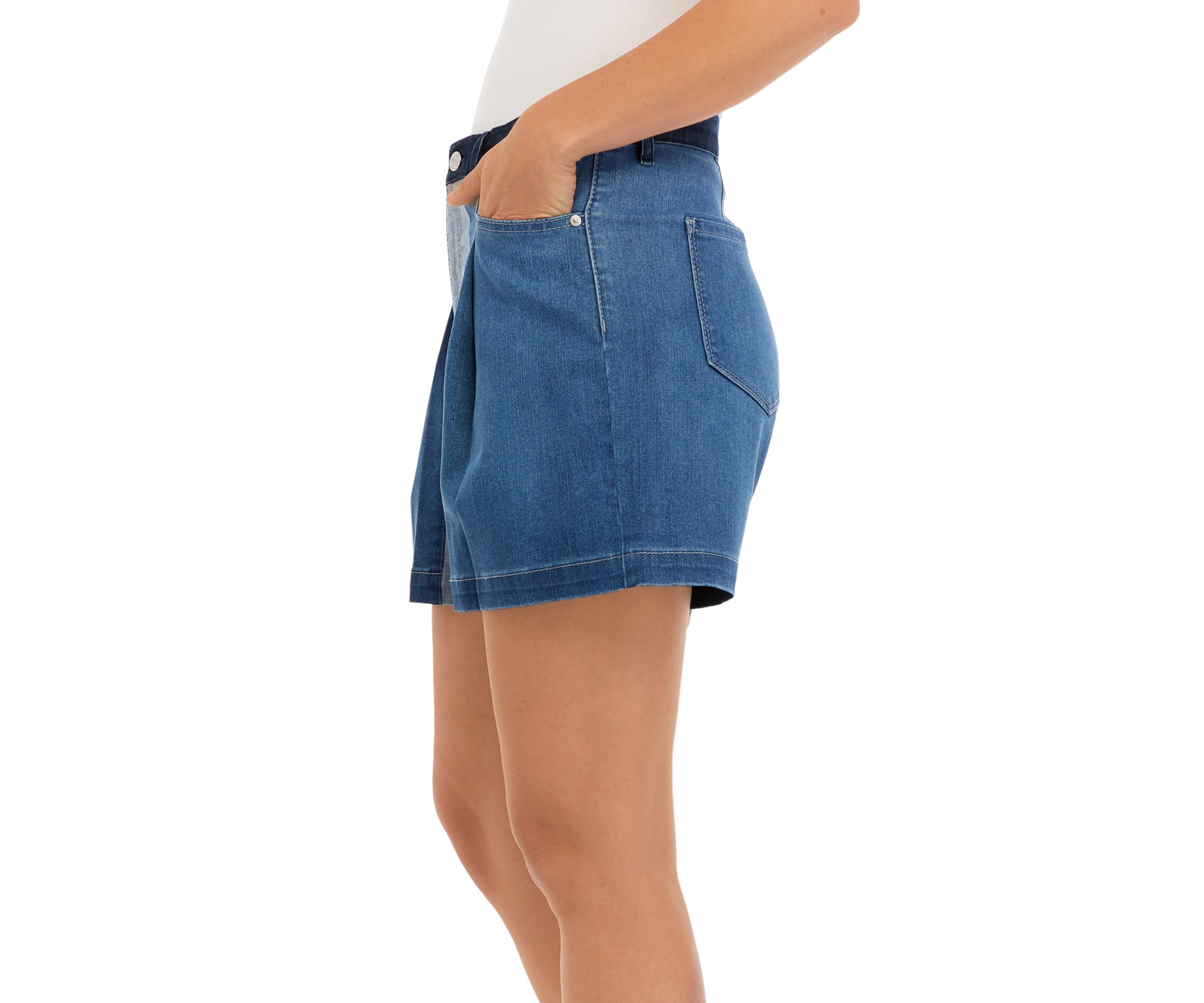 Womens High Rise A-Line Pleated Patchwork Shorts 