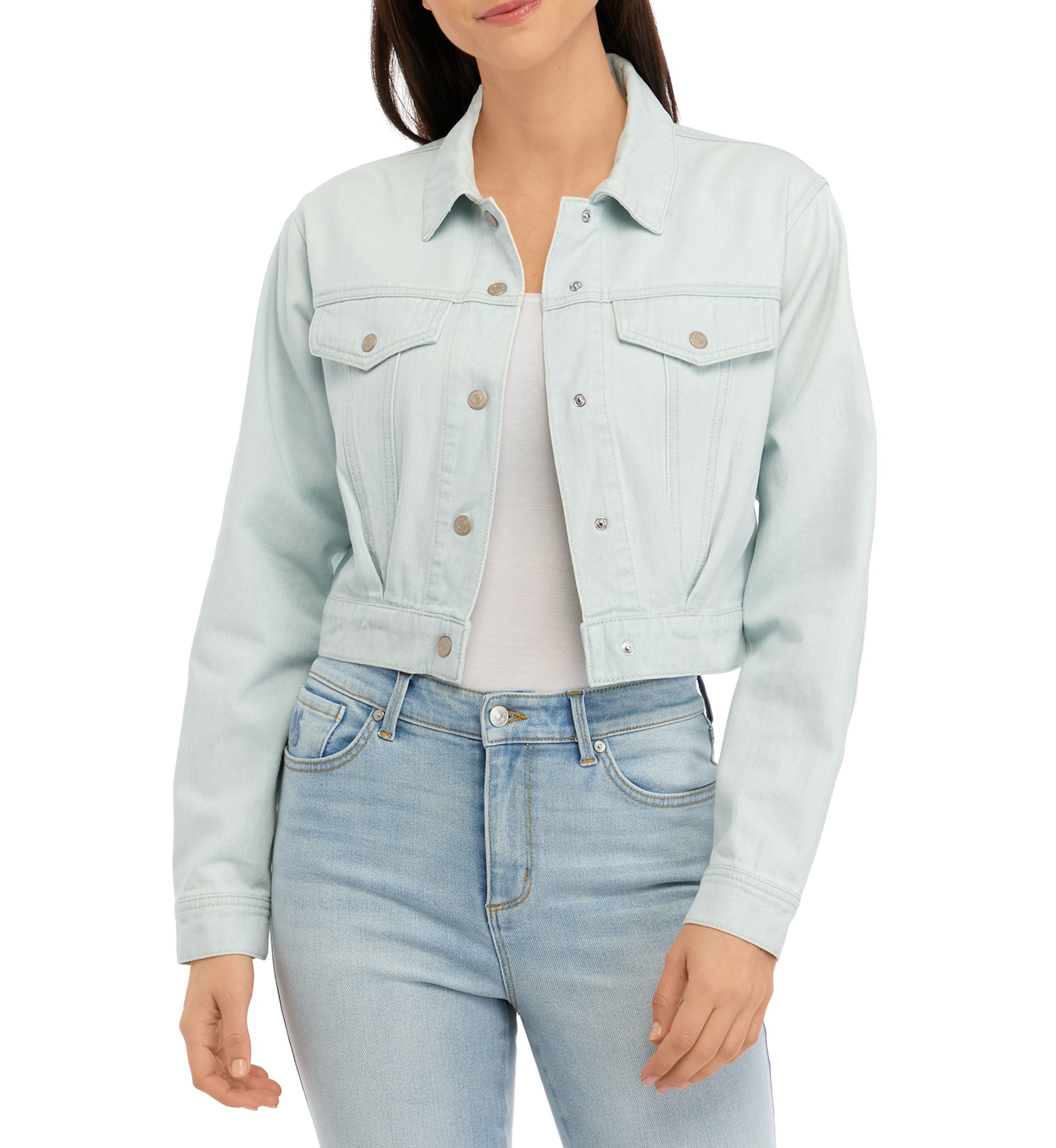 Womens Cropped Trucker Jacket with Pleats