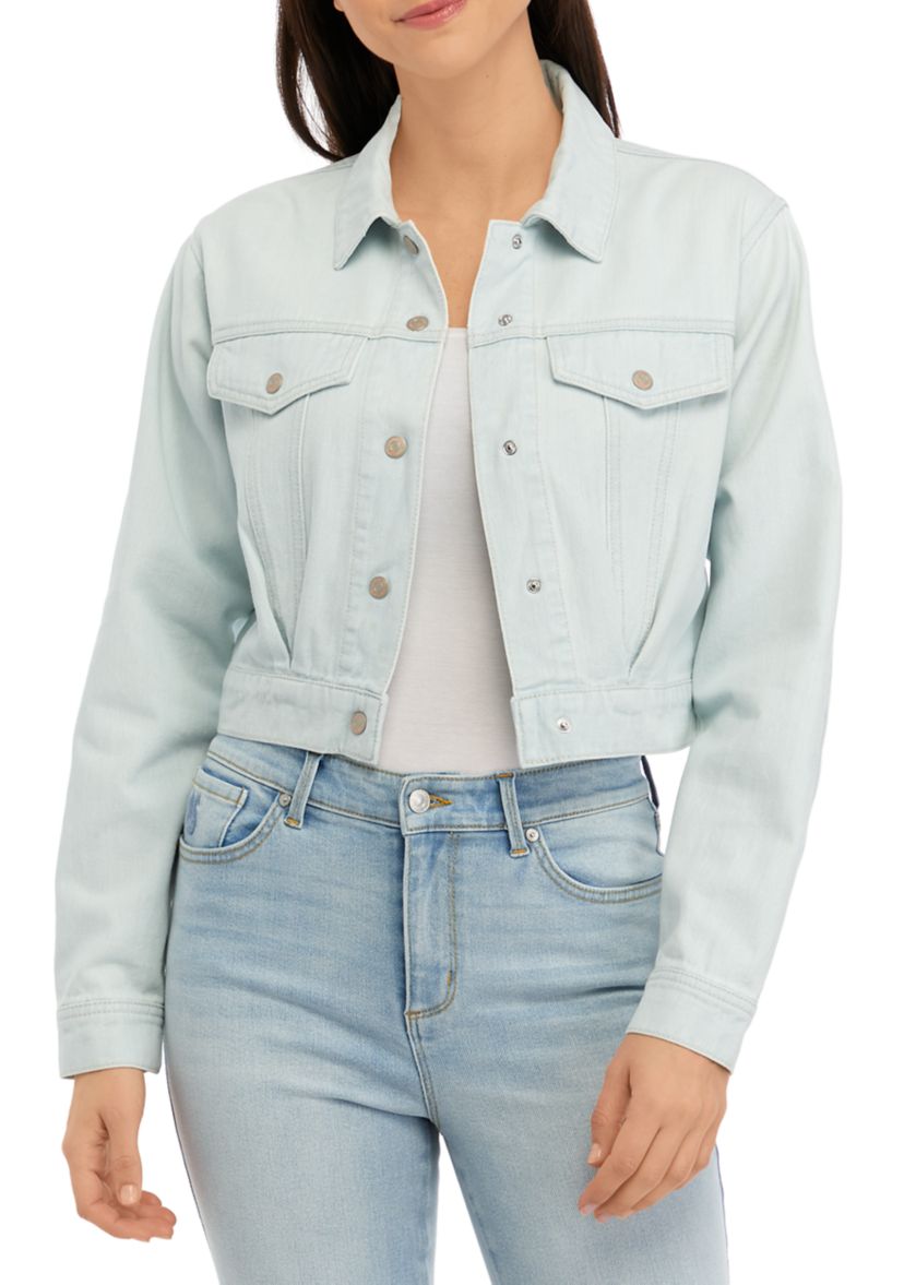 Womens Cropped Trucker Jacket with Pleats