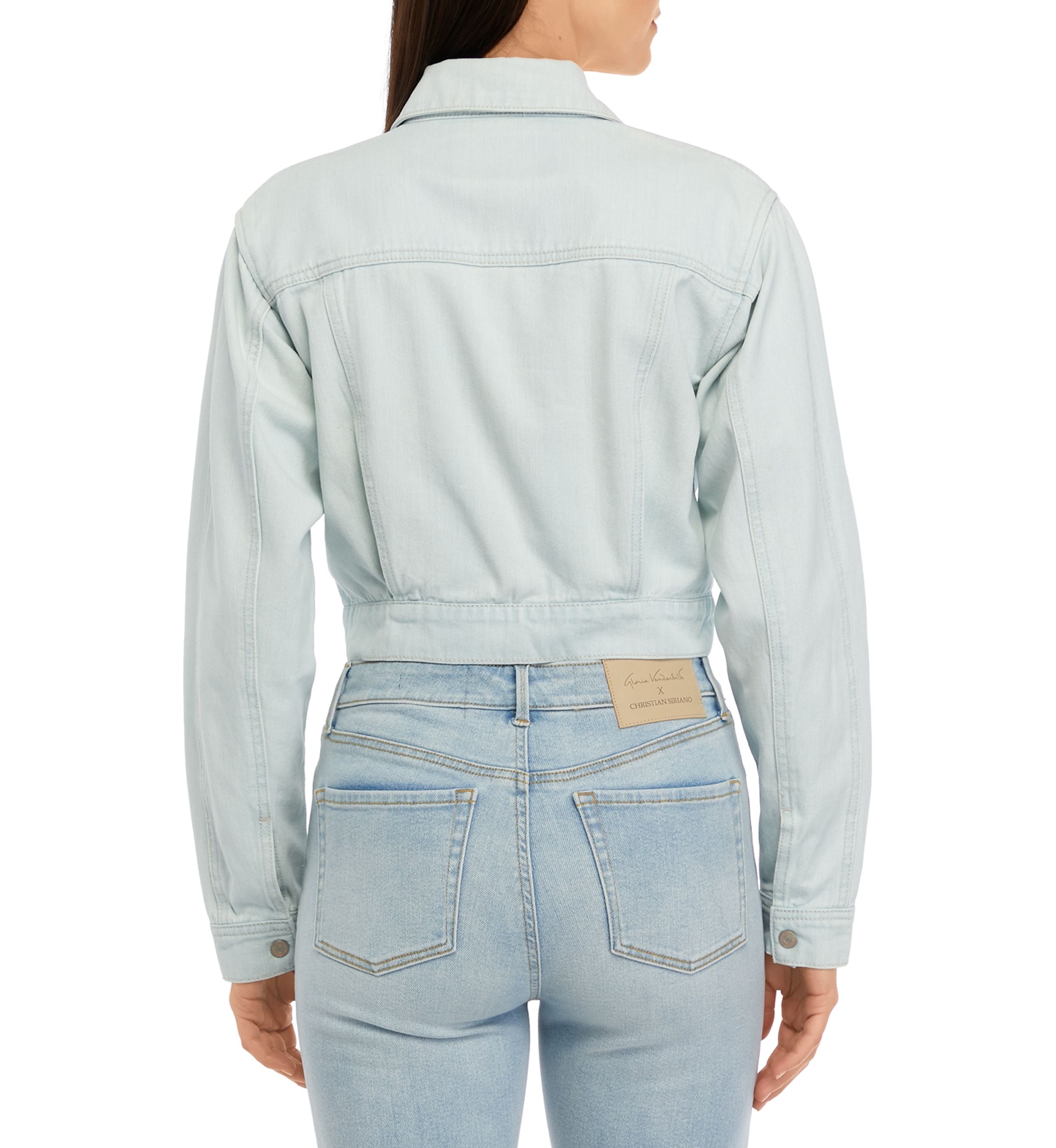 Womens Cropped Trucker Jacket with Pleats