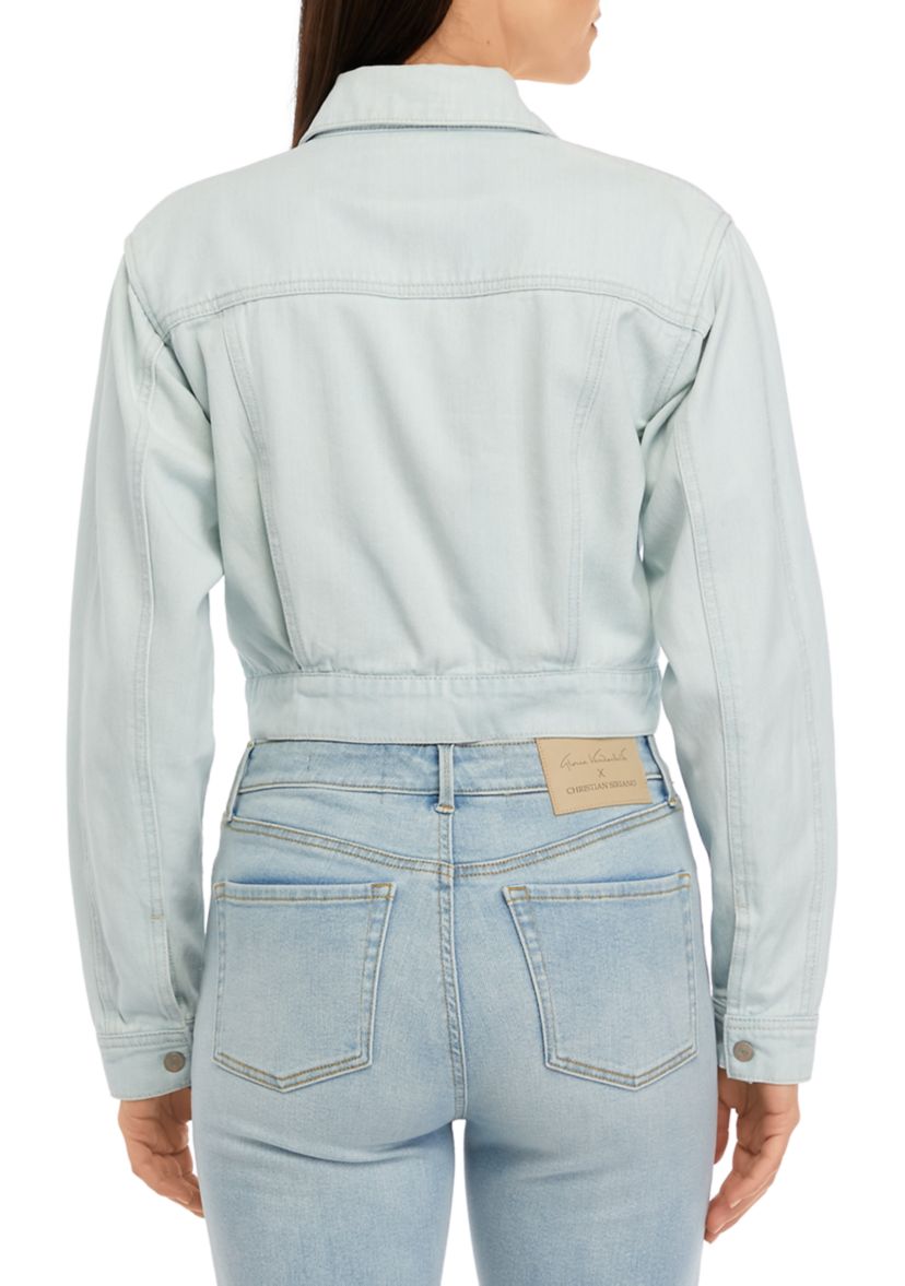 Womens Cropped Trucker Jacket with Pleats