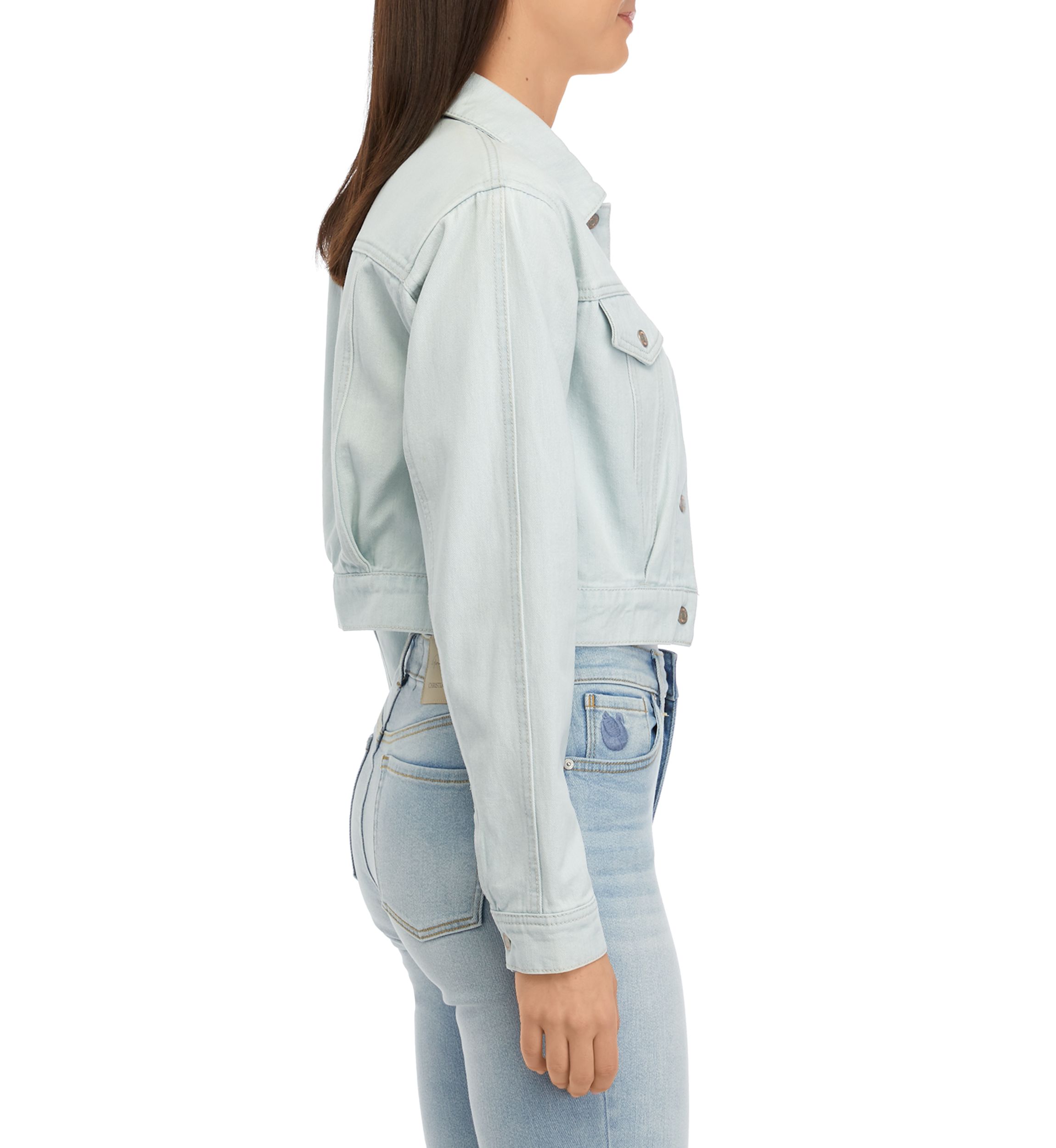 Womens Cropped Trucker Jacket with Pleats