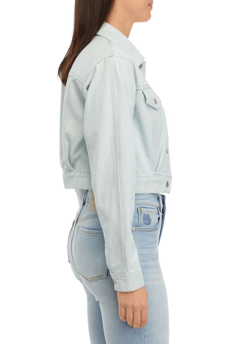 Womens Cropped Trucker Jacket with Pleats