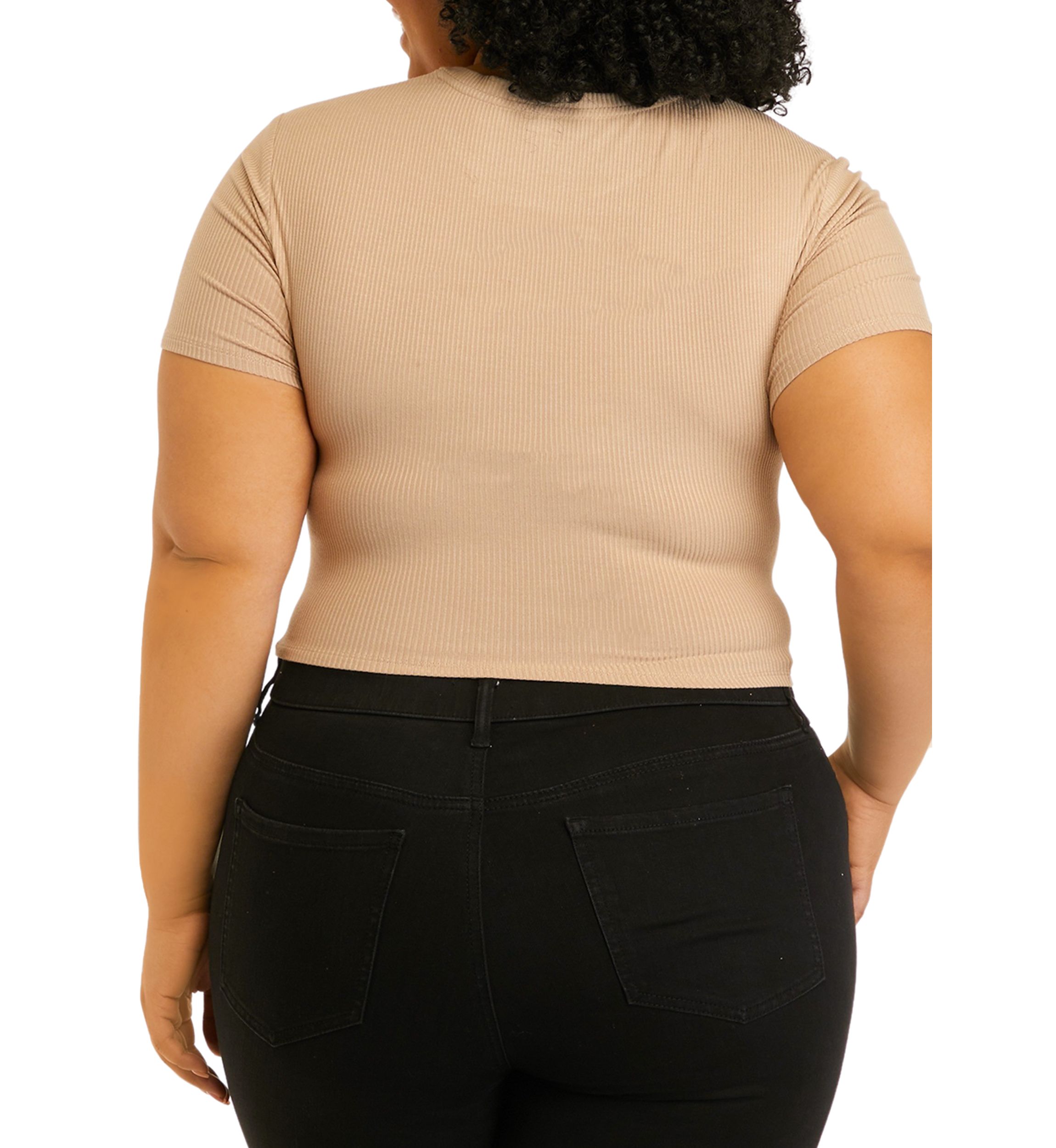 Short Sleeve Cut Out Chest Crew Neck Top - Missy and Plus Sizes 