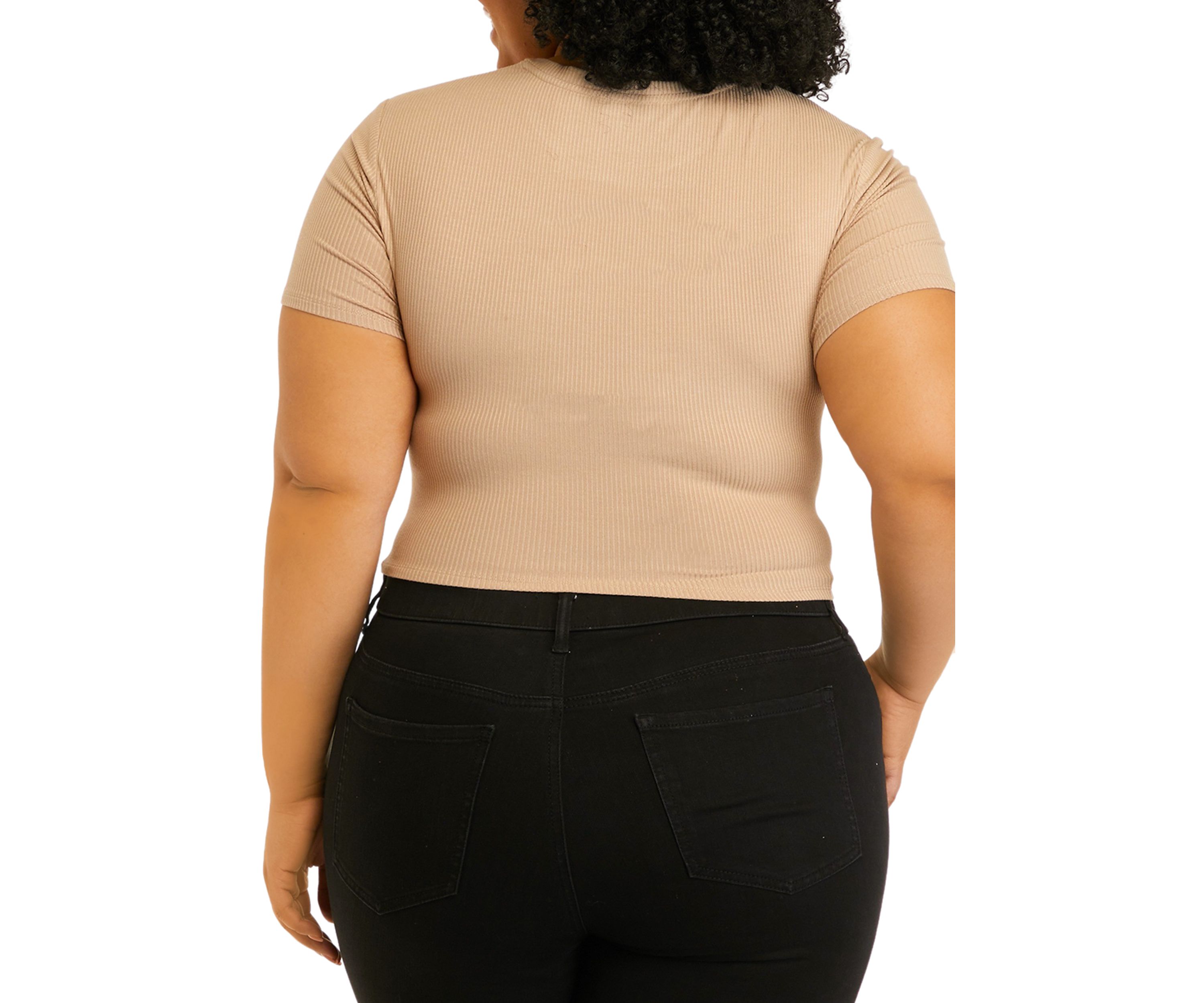 Short Sleeve Cut Out Chest Crew Neck Top - Missy and Plus Sizes 